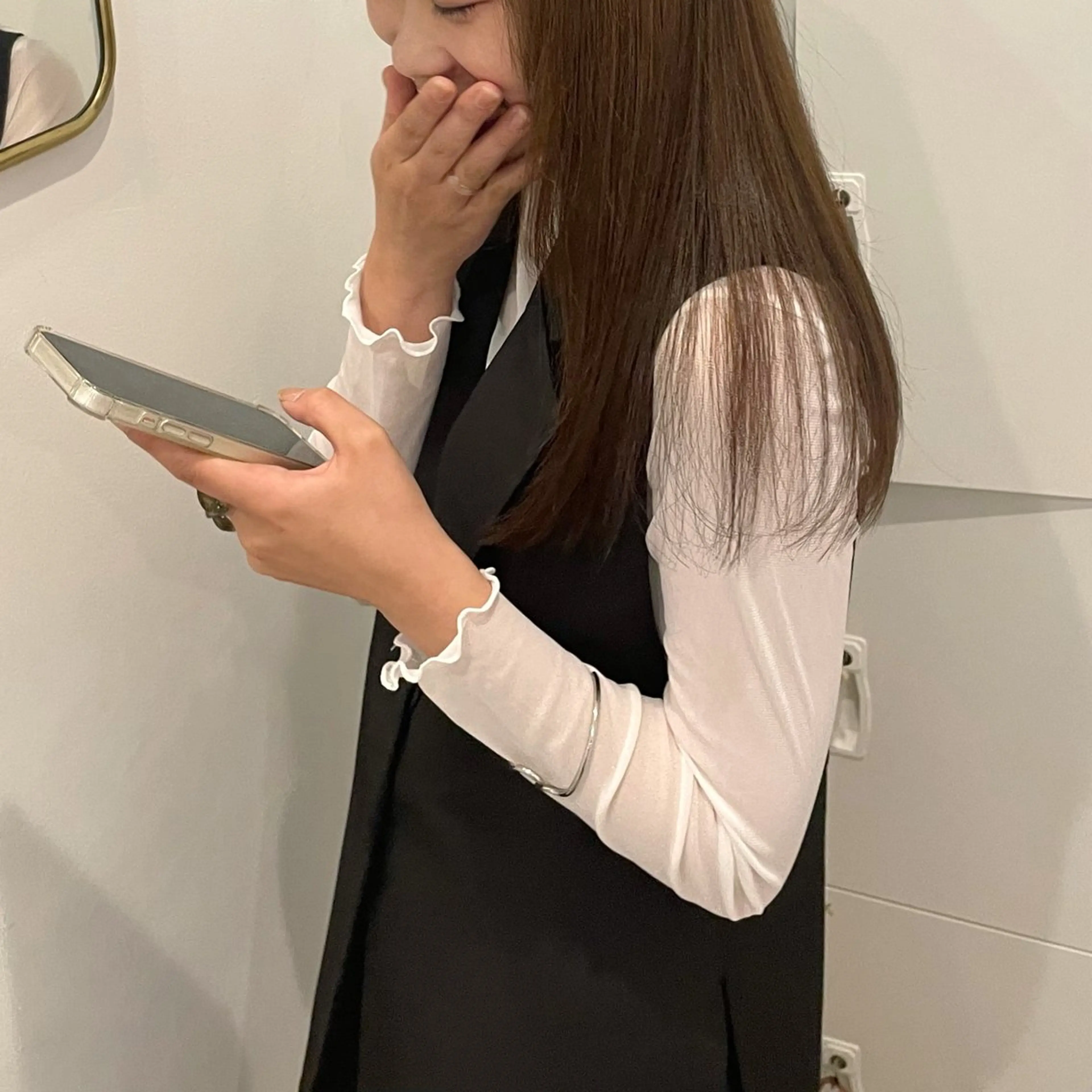 ロング カラー ベージュカラー ブリーチ 透明感カラー ブリーチなしカラー canon/レイヤー /透明感カラーのヘアスタイル