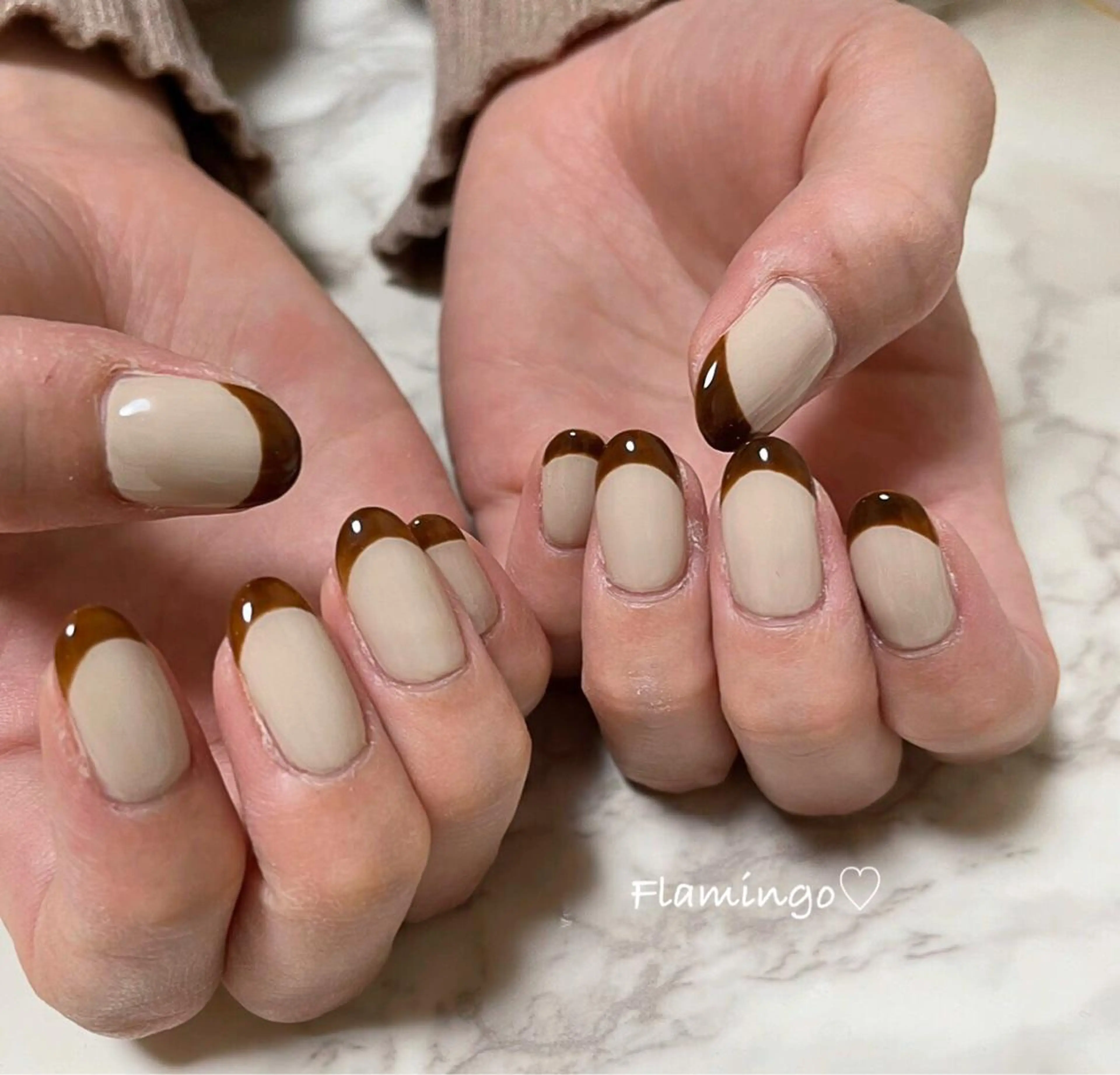 ネイル ブラウン フレンチネイル ジェルネイル シンプルネイル 40代からの爪肌を 労る♡きちんとネイルのネイルデザイン