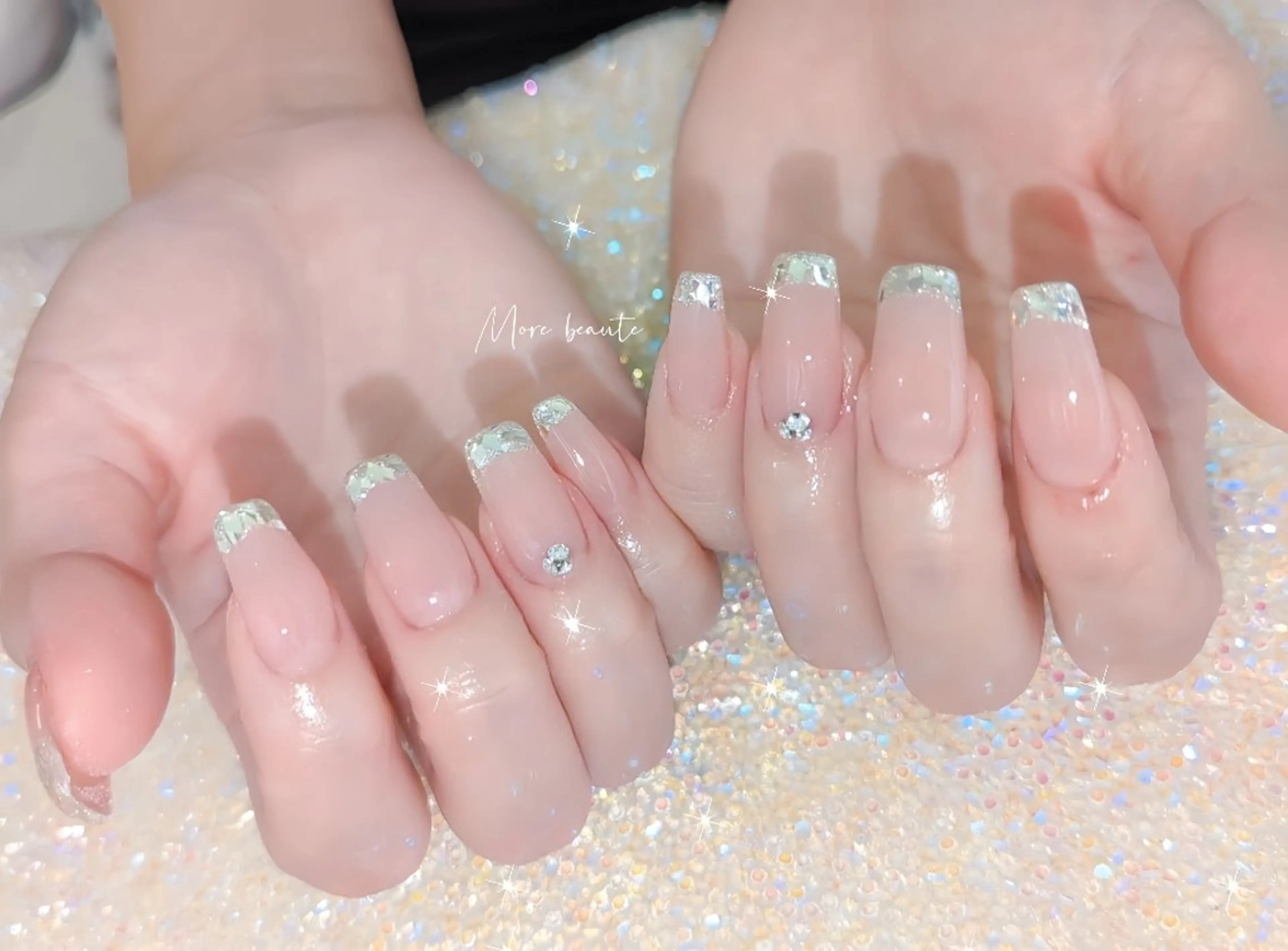 ネイル 桜ネイル 長さ出し ジェルネイル ハート 韓国ネイル I LOVE ME  NAIL.｡.:*♡のネイルデザイン
