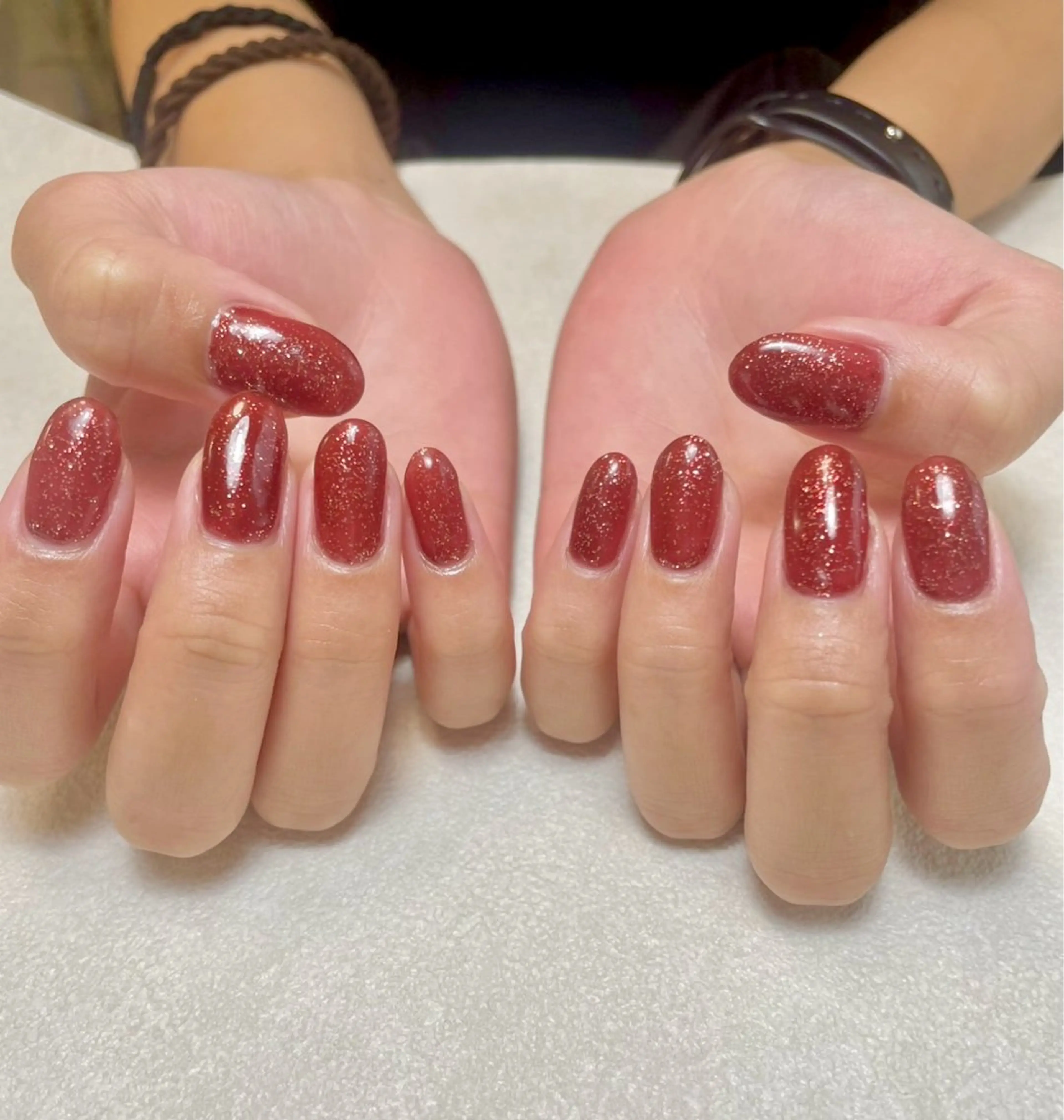 ネイル ボルドー ラメ(グリッター) ピンク ハンドネイル nail room.のネイルデザイン