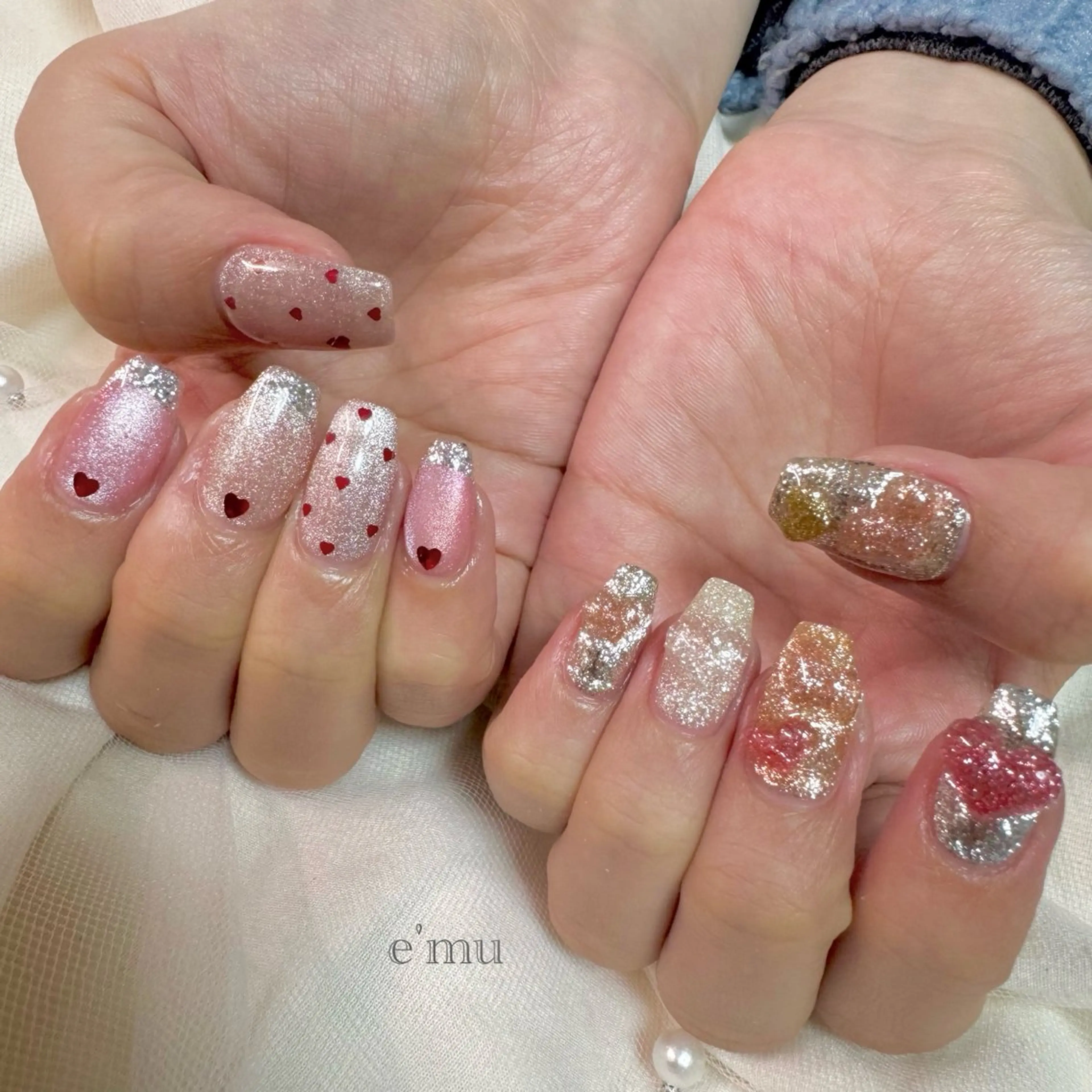 ネイル ハート ハンドネイル nail salon e'mu💐のネイルデザイン