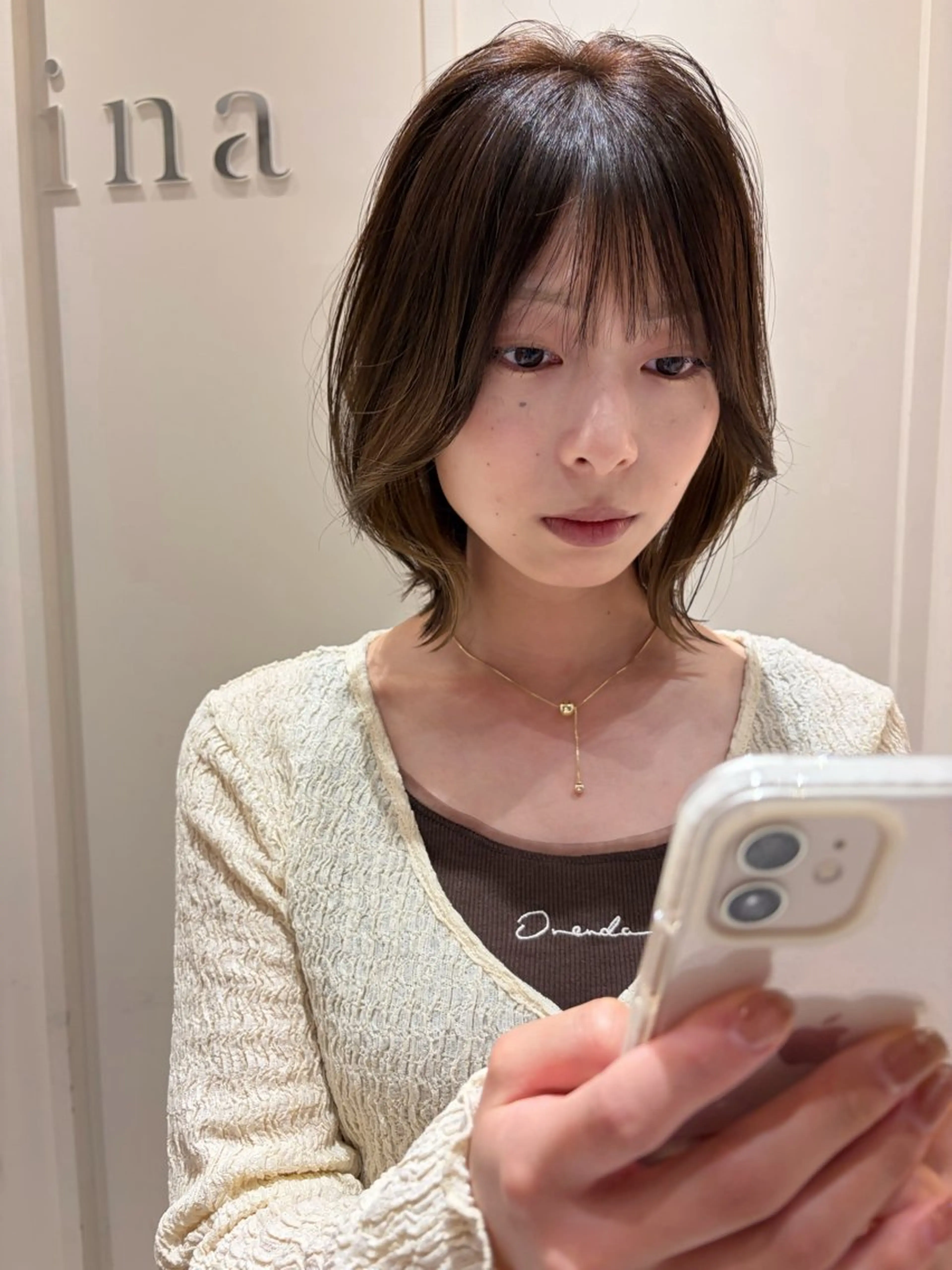 ミディアム ヘアアレンジ 顔周りカット レイヤーカット カット ヘアカラー おおたかの森/透 明感/小林のヘアスタイル