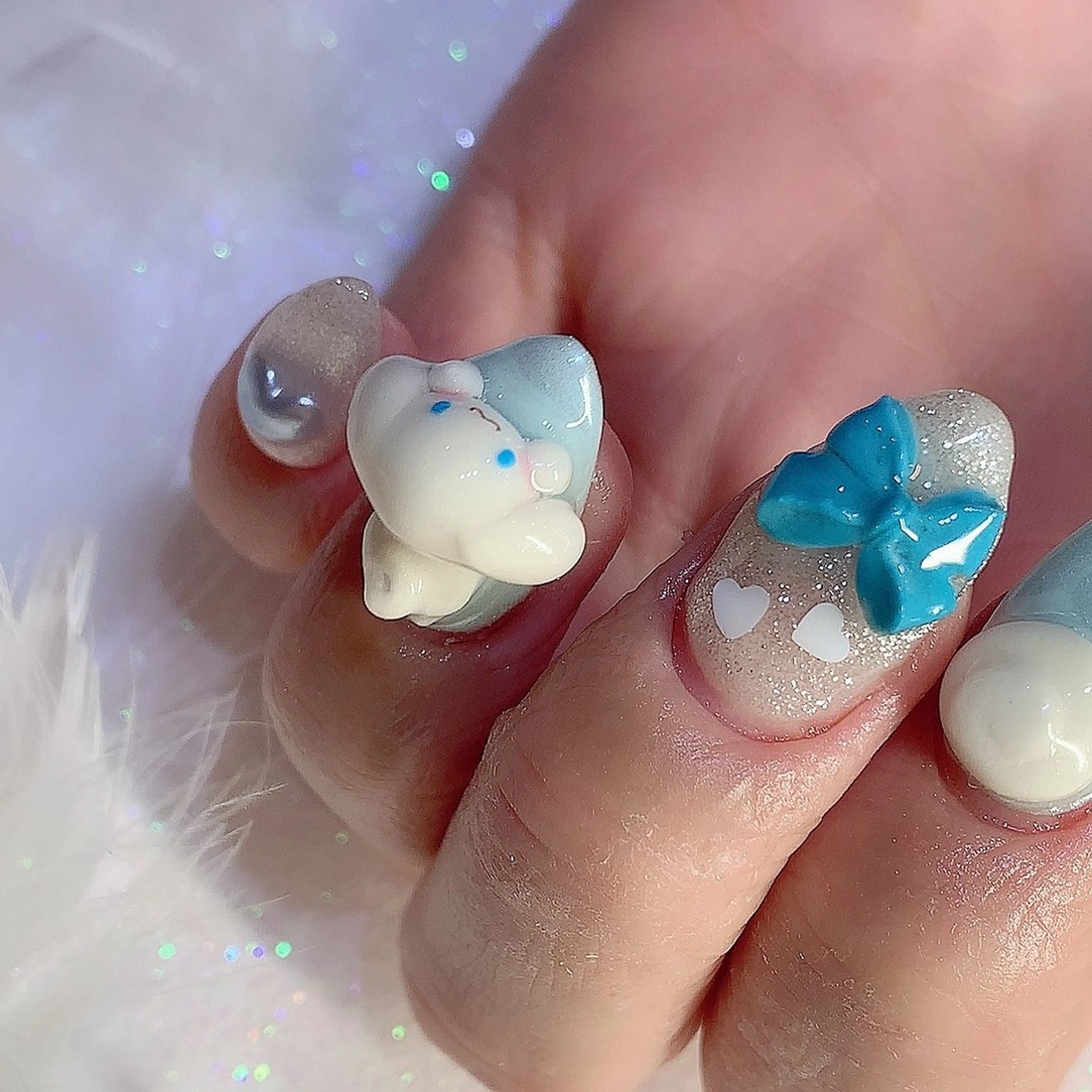 ネイル アートネイル キラキラネイル 韓国ネイル 持ち込み ストーンネイル シェアサロンLei.g(レイジー)所属・3Dアートネイル💗 都築レナのネイルデザイン