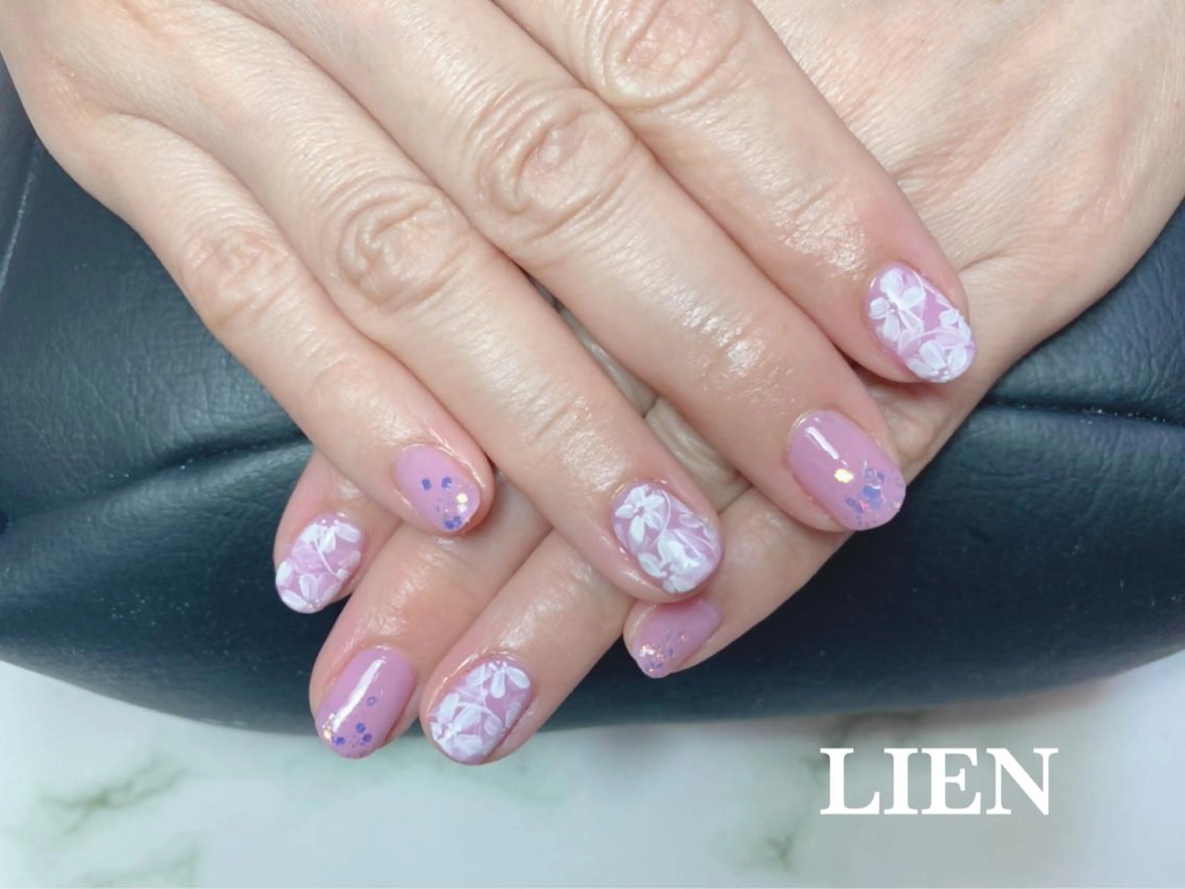 ネイル アートネイル フラワーネイル ピンク 巻き爪ケアーサロン LIEN(リアン)のネイルデザイン