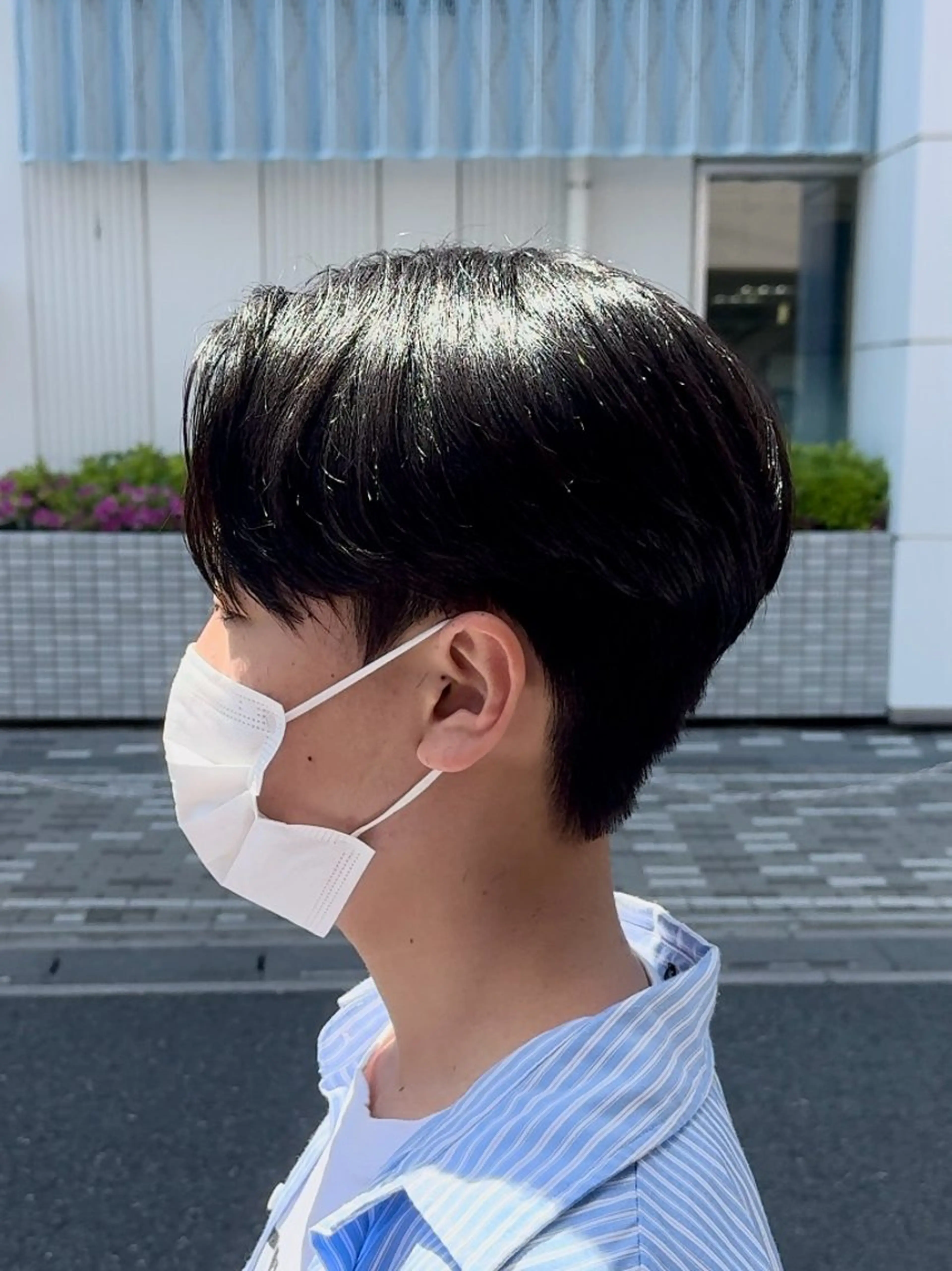 ショート パーマ メンズ センターパート ダウンパーマ メンズ韓国風 メンズパーマ 韓国風ヘア 藤田 明輝のヘアスタイル