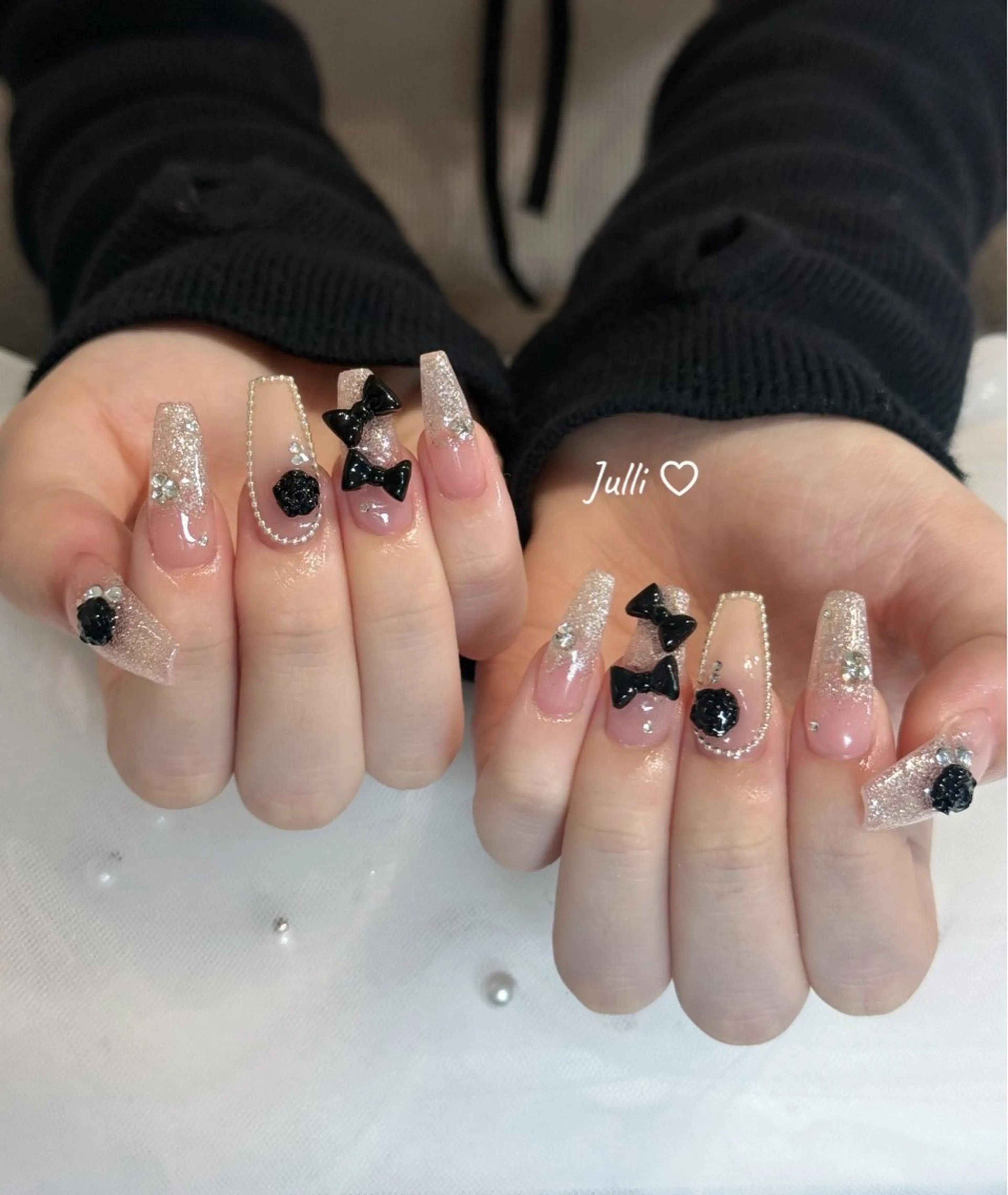 ネイル フレンチネイル ジェルネイル キラキラネイル 韓国ネイル レース Julli NailStudioのネイルデザイン
