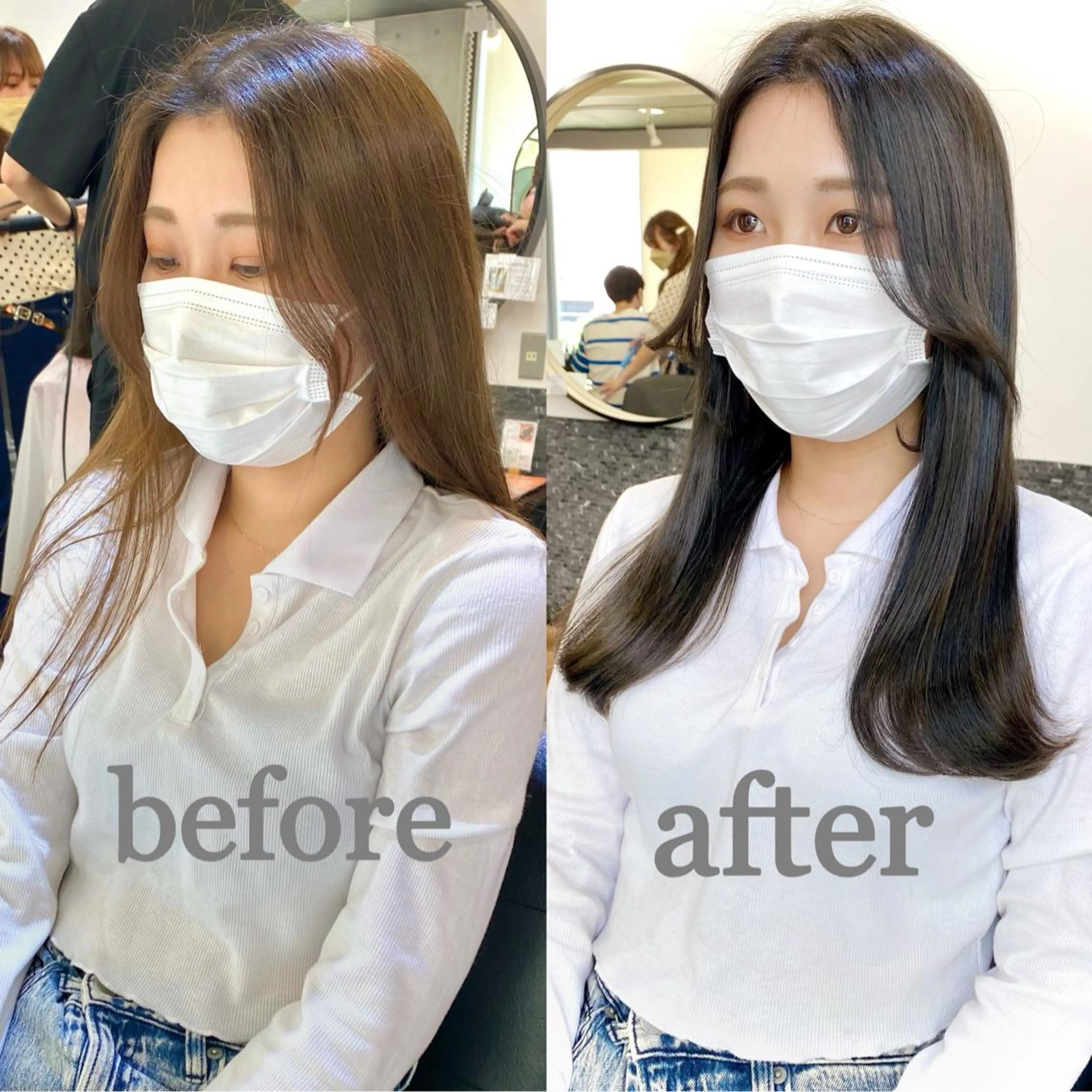 ロング ボブ くびれヘア エギョモリ 韓国風ヘア レイヤーカット 大人可愛いヘア 大田のヘアスタイル