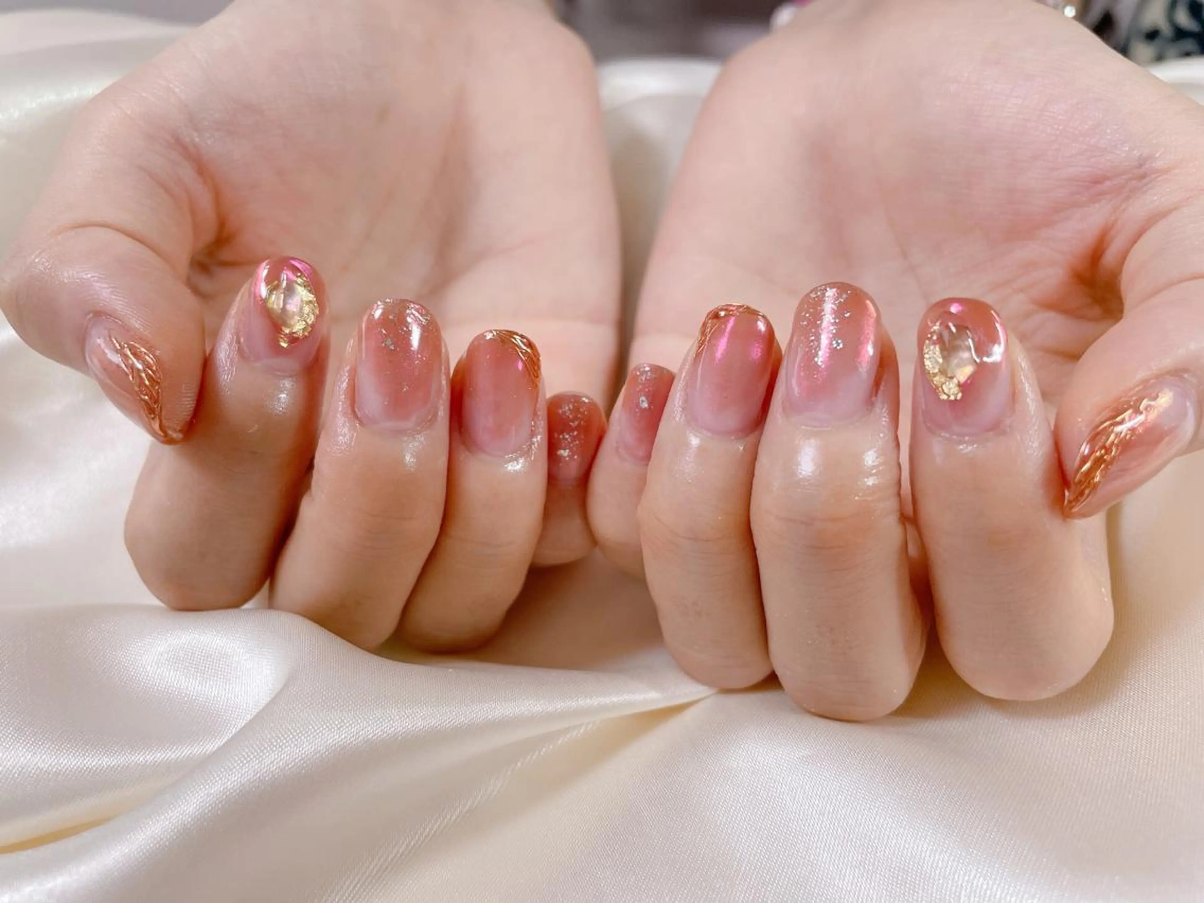 ネイル オーロラネイル ピンク Mogu nail 二子玉川のネイルデザイン