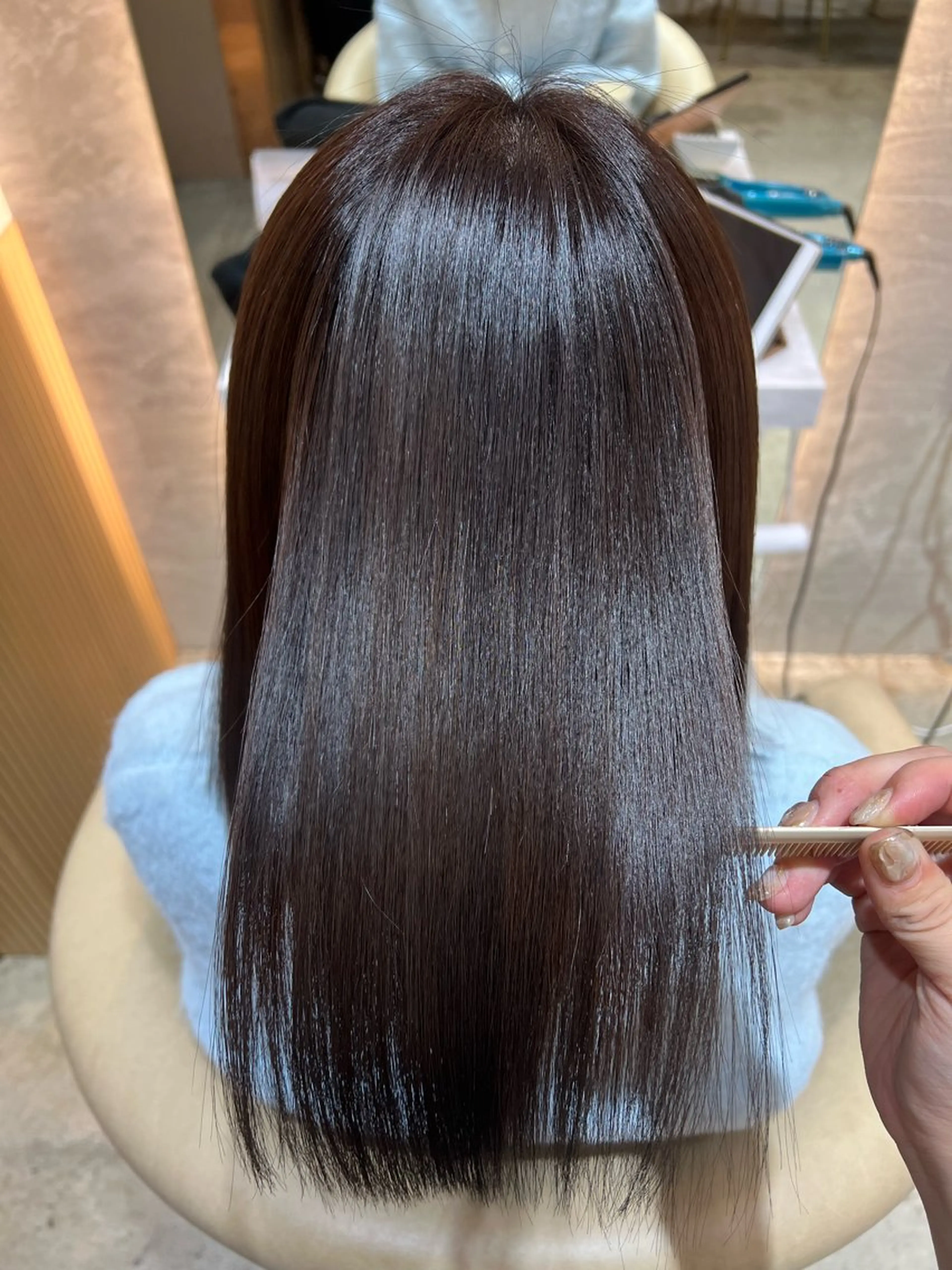 ミディアム カラー トリートメント ヘアカラー トリートメント ボブ/巻ける縮毛矯正 /韓国レイヤーはなのヘアスタイル