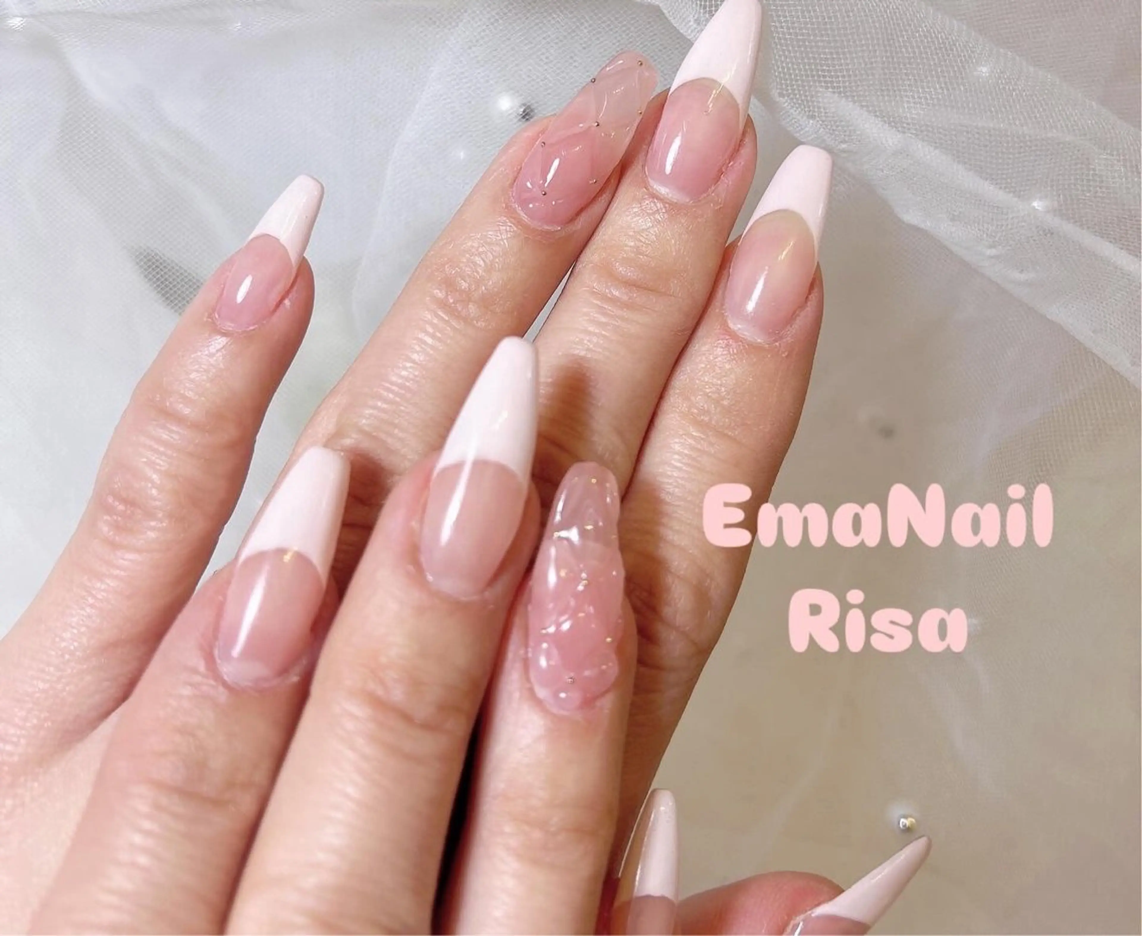 ネイル フレンチネイル ピンク ワンホンネイル ハンドネイル EmaNail天満橋店所属・EmaNail Risaのネイルデザイン