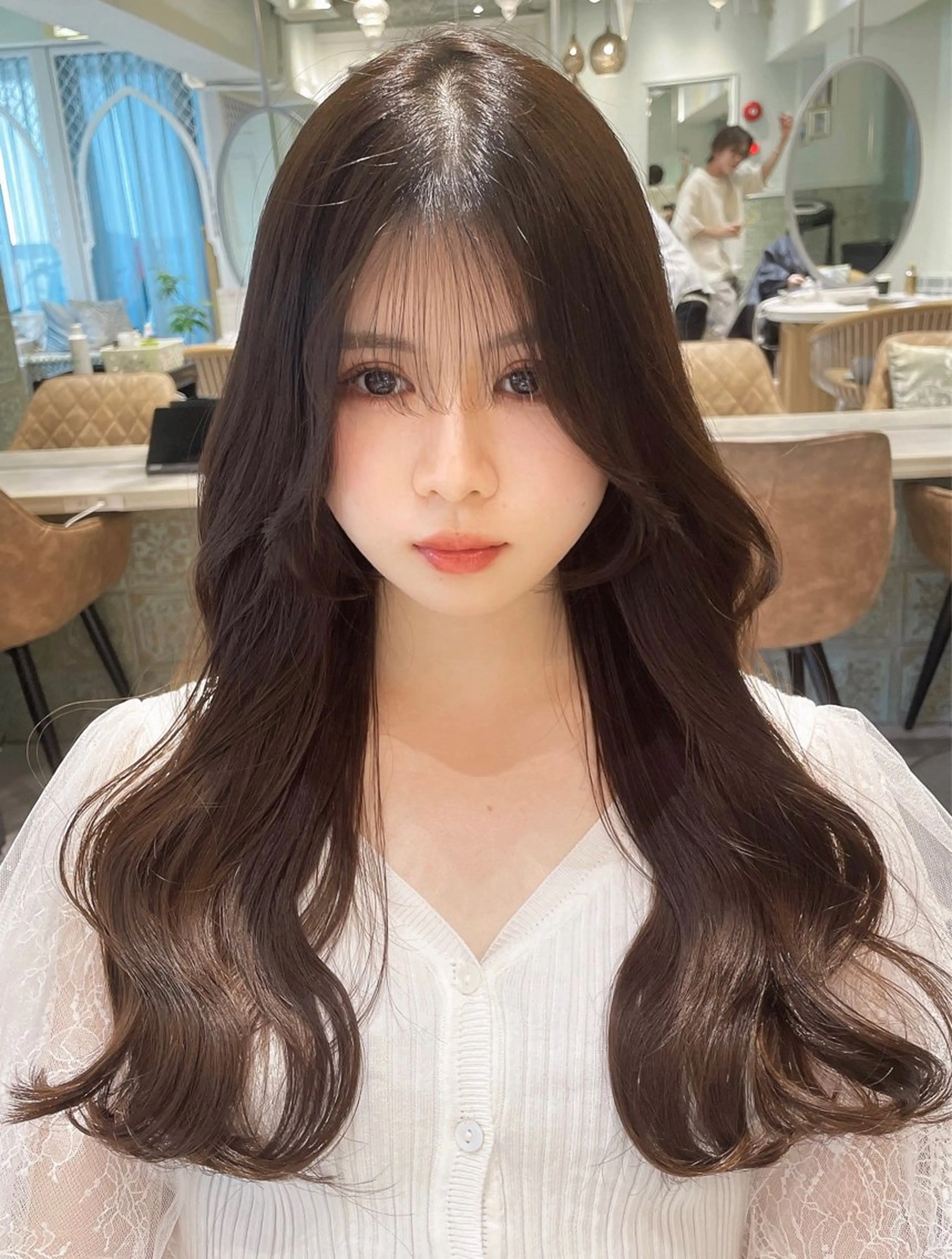 セミロング カラー ベージュカラー 黒髪 ブリーチ ブルーカラー ブルーブラック カット ヘアカラー トリートメント 木屋元一/透明感 /レイヤー/顔まわりのヘアスタイル