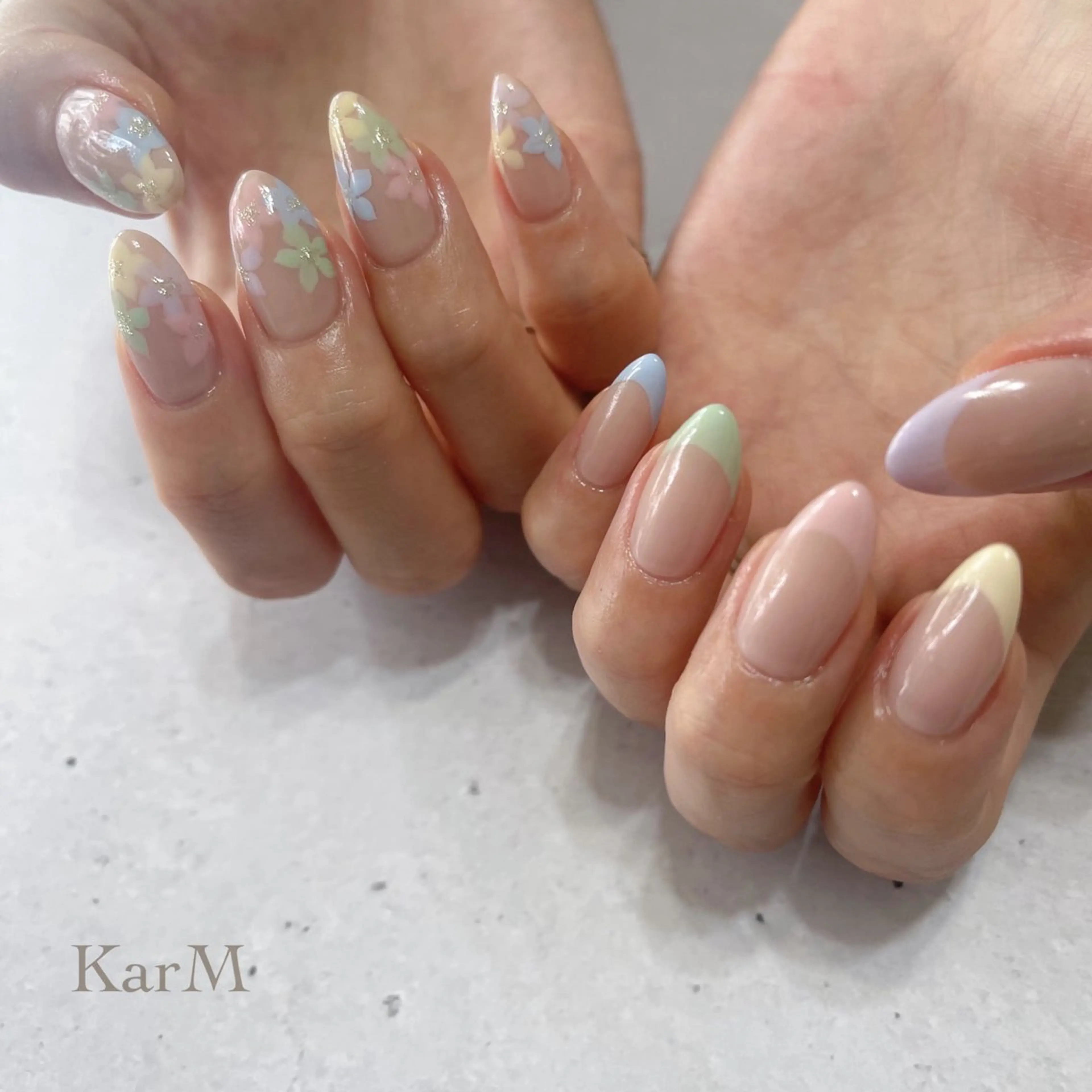 ネイル オーロラネイル チークネイル フットネイル フレンチネイル 氷ネイル・うるうるネイル ハンドネイル ogino karinのネイルデザイン