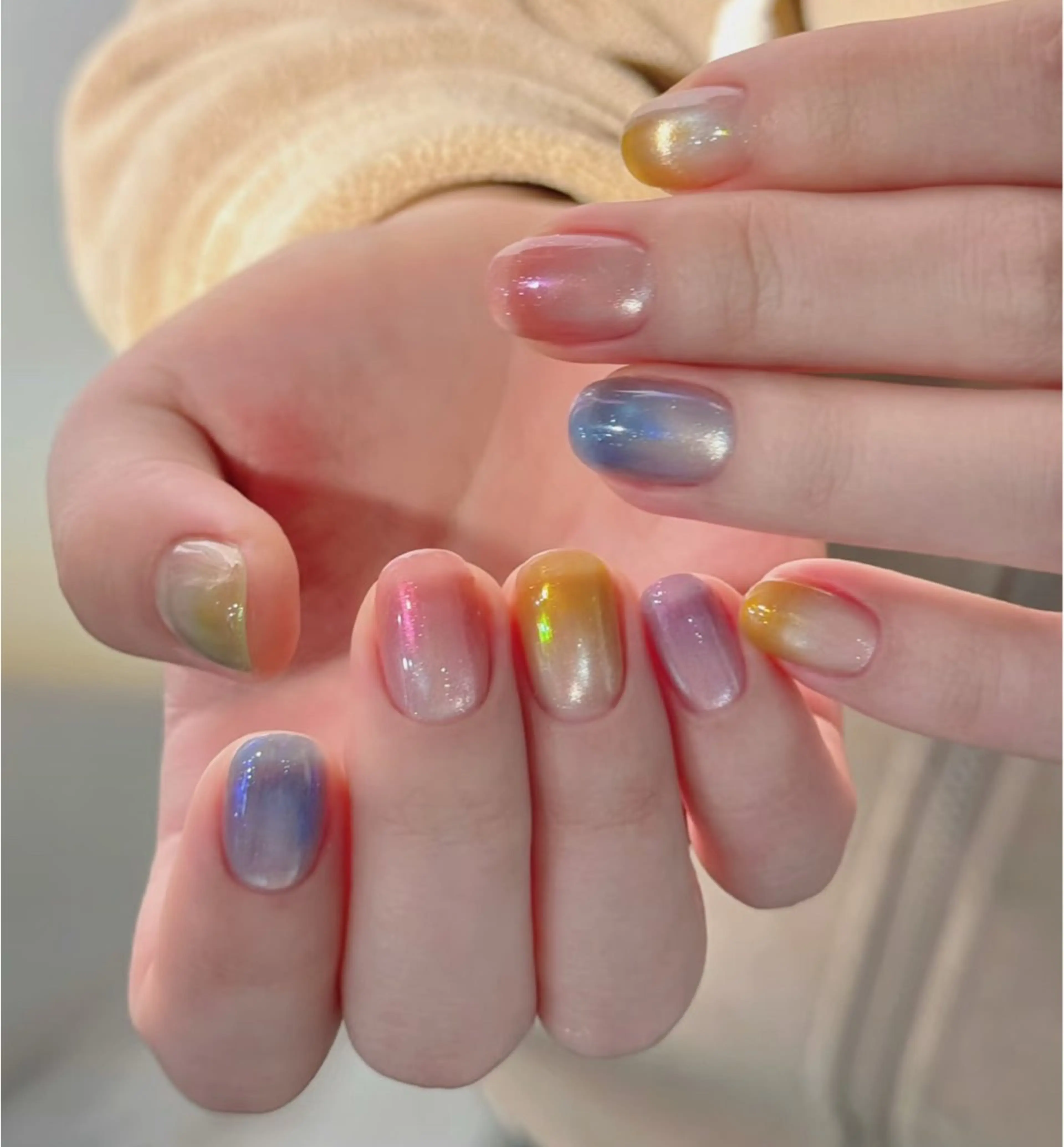 ネイル アートネイル オーロラネイル チークネイル フレンチネイル ガラスフレンチ ハンドネイル 🎀🎀YooLi Nail Salonのネイルデザイン