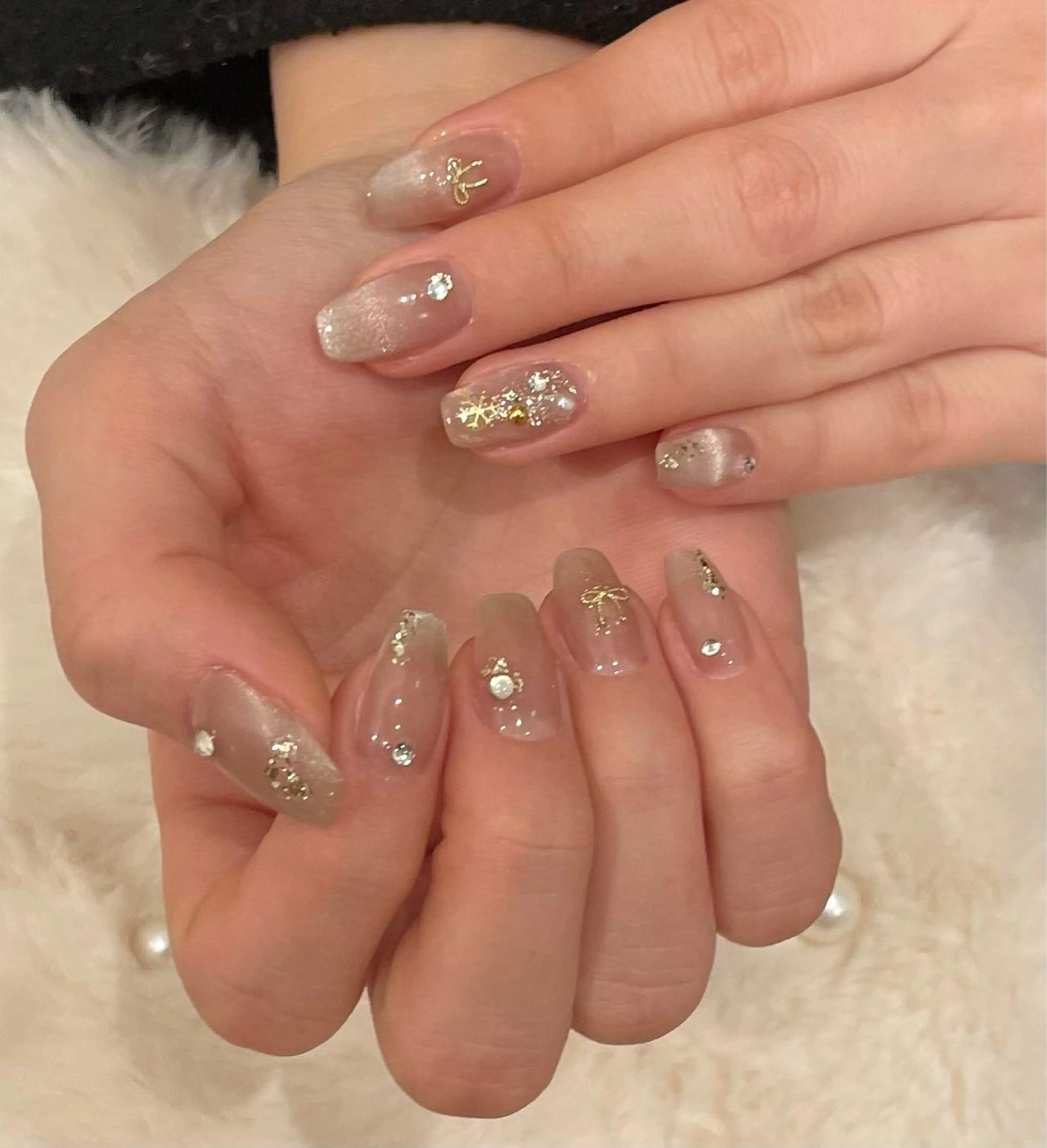 ネイル カジュアル ハート ミラーネイル ニュアンスネイル オフィスネイル ハンドネイル H&B 楊のネイルデザイン