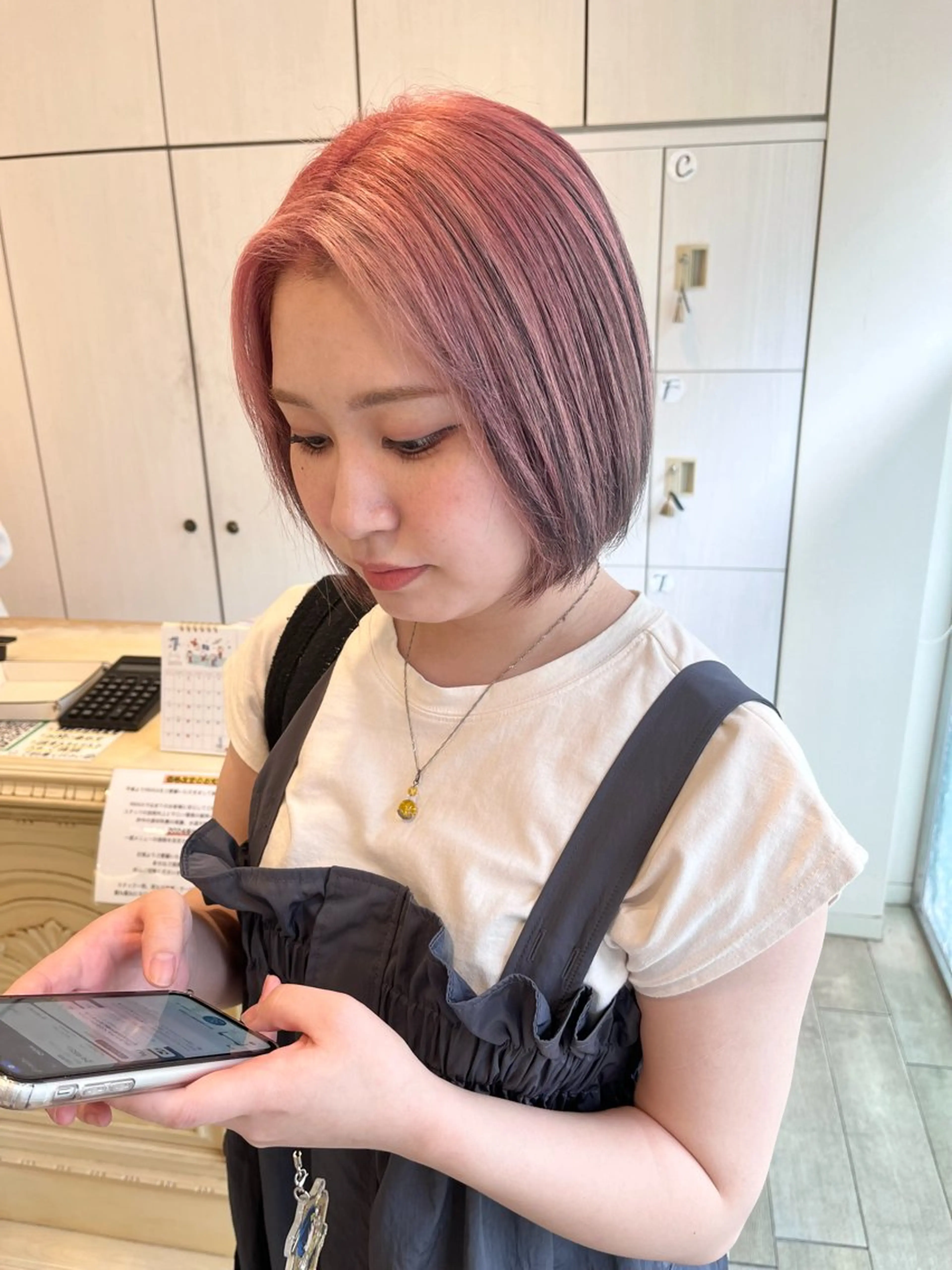 カラー 黒髪 ブリーチ ピンクカラー ヘアカラー トリートメント rio/ボブ /ブリーチカラー🫧のヘアスタイル