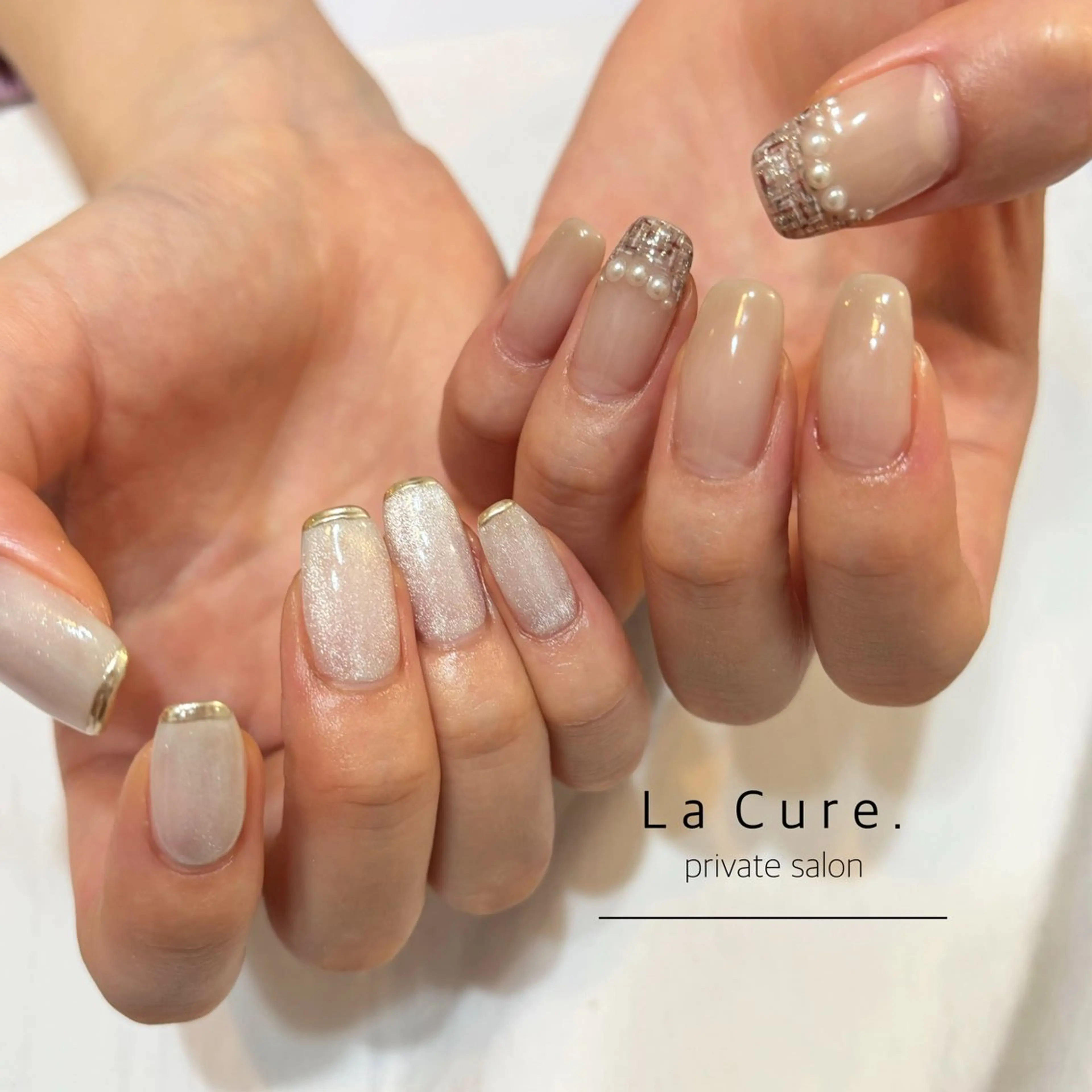 ネイル フレンチネイル ジェルネイル マグネットネイル ニュアンスネイル ツイードネイル ハンドネイル Lacure. misaのネイルデザイン