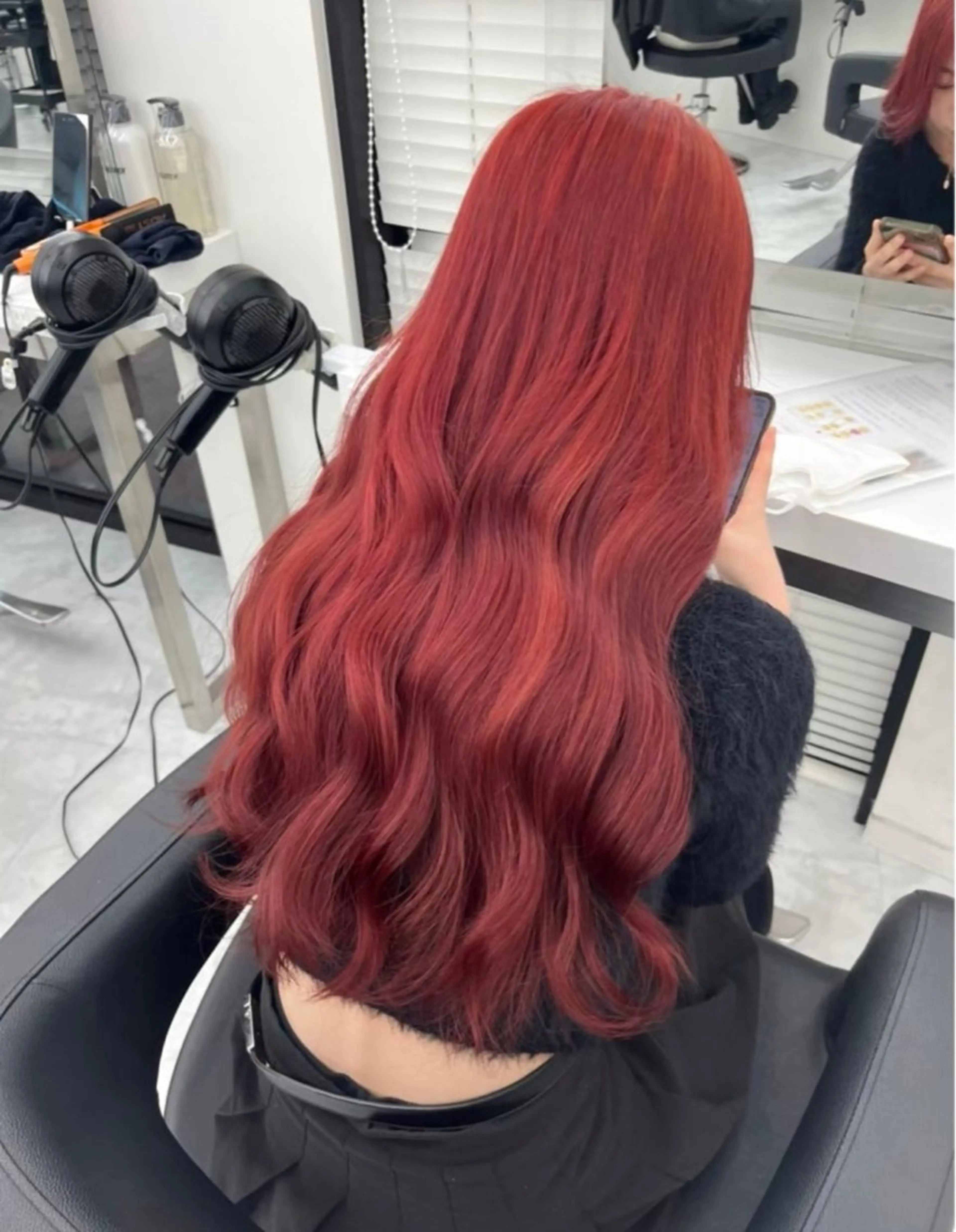 ロング カット ヘアカラー トリートメント 韓国ヘア/ブリーチ無 しWカラー/オリーブのヘアスタイル