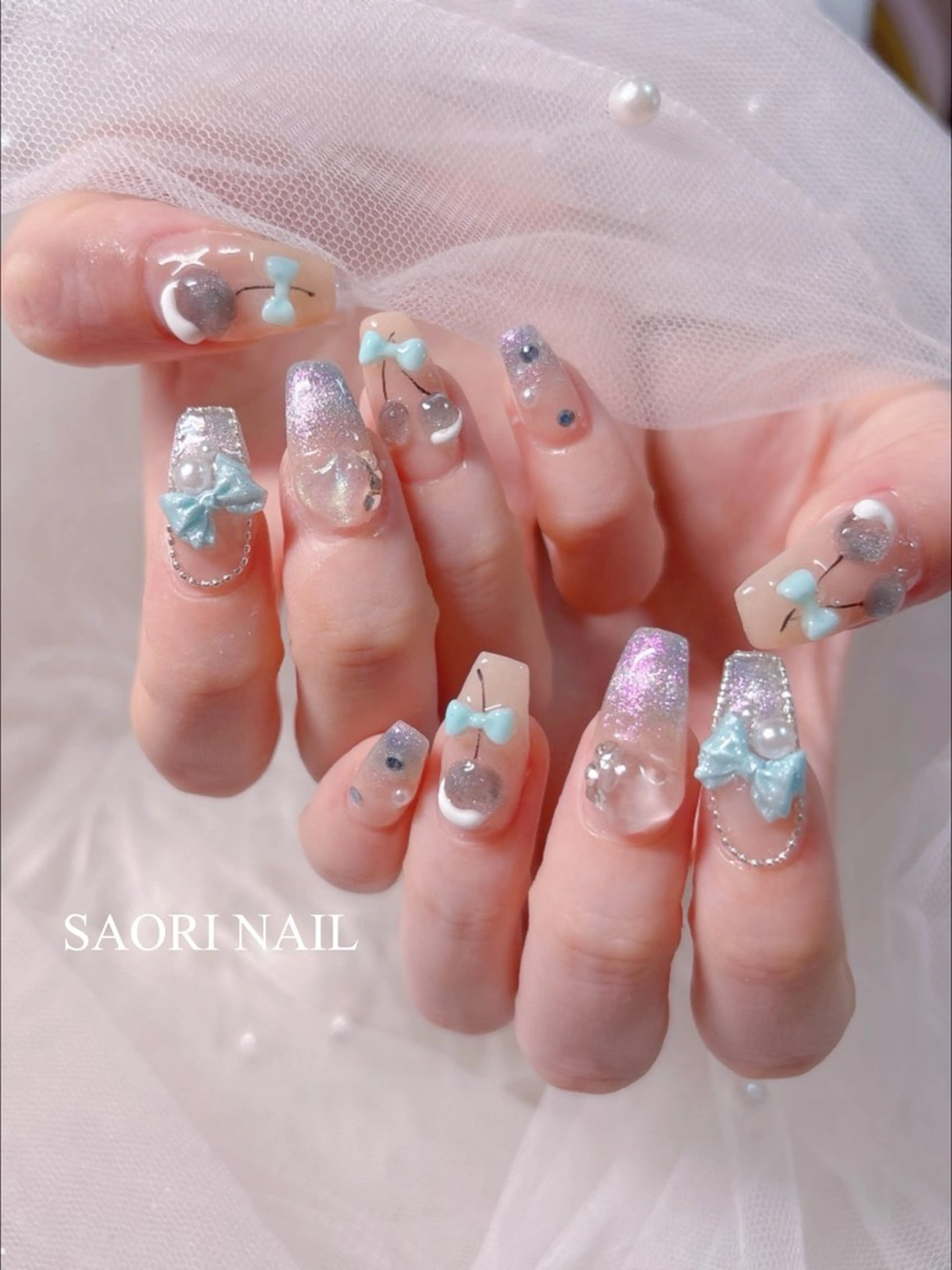 ネイル 夏ネイル ワンホンネイル 長さだし特化サロン SAORINAILのネイルデザイン