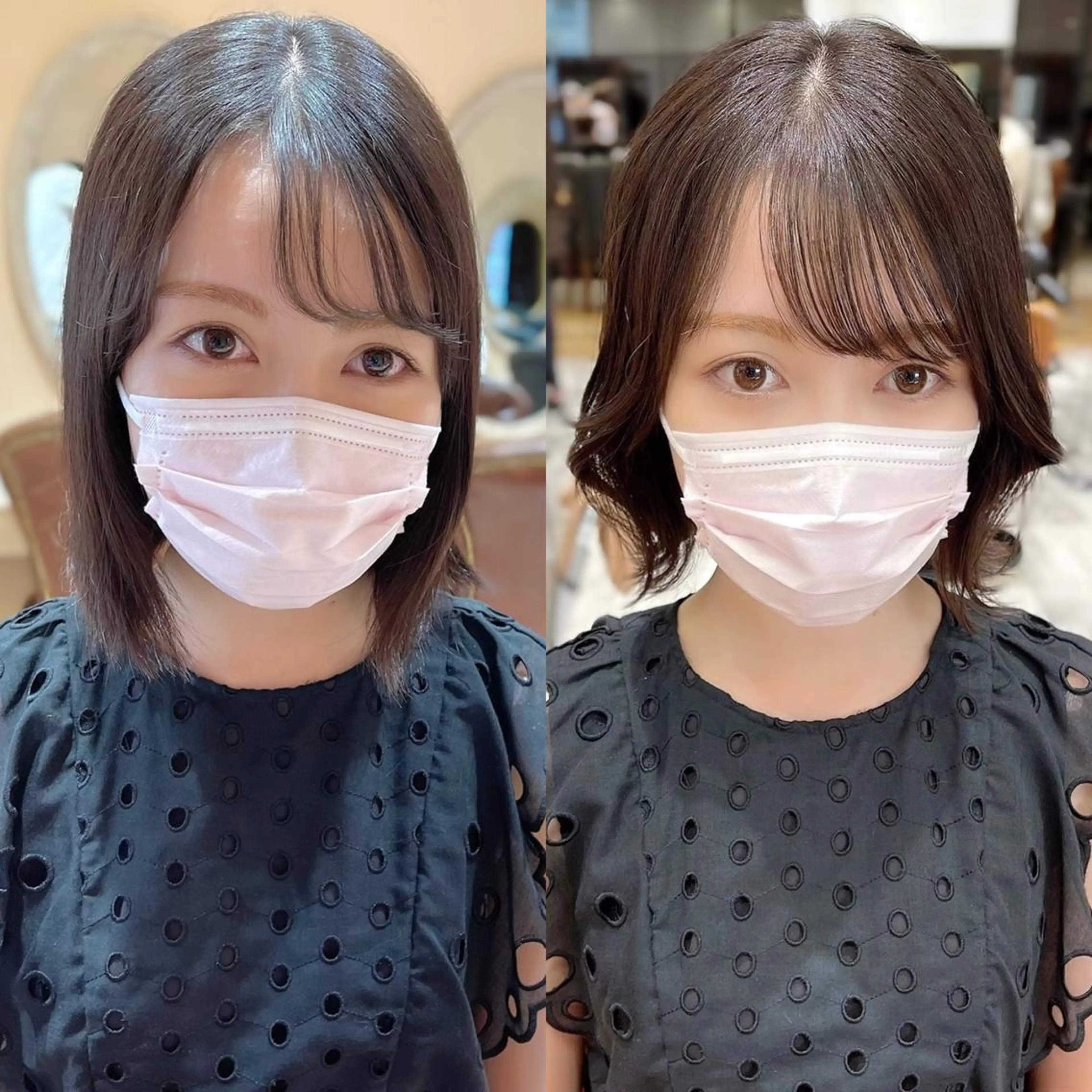 ミディアム カラー パーマ ヘアアレンジ イルミナカラー ボブ くびれヘア 髪質改善 トリートメント 日本一の小顔カット/ ボブ/顔周り/韓国のヘアスタイル