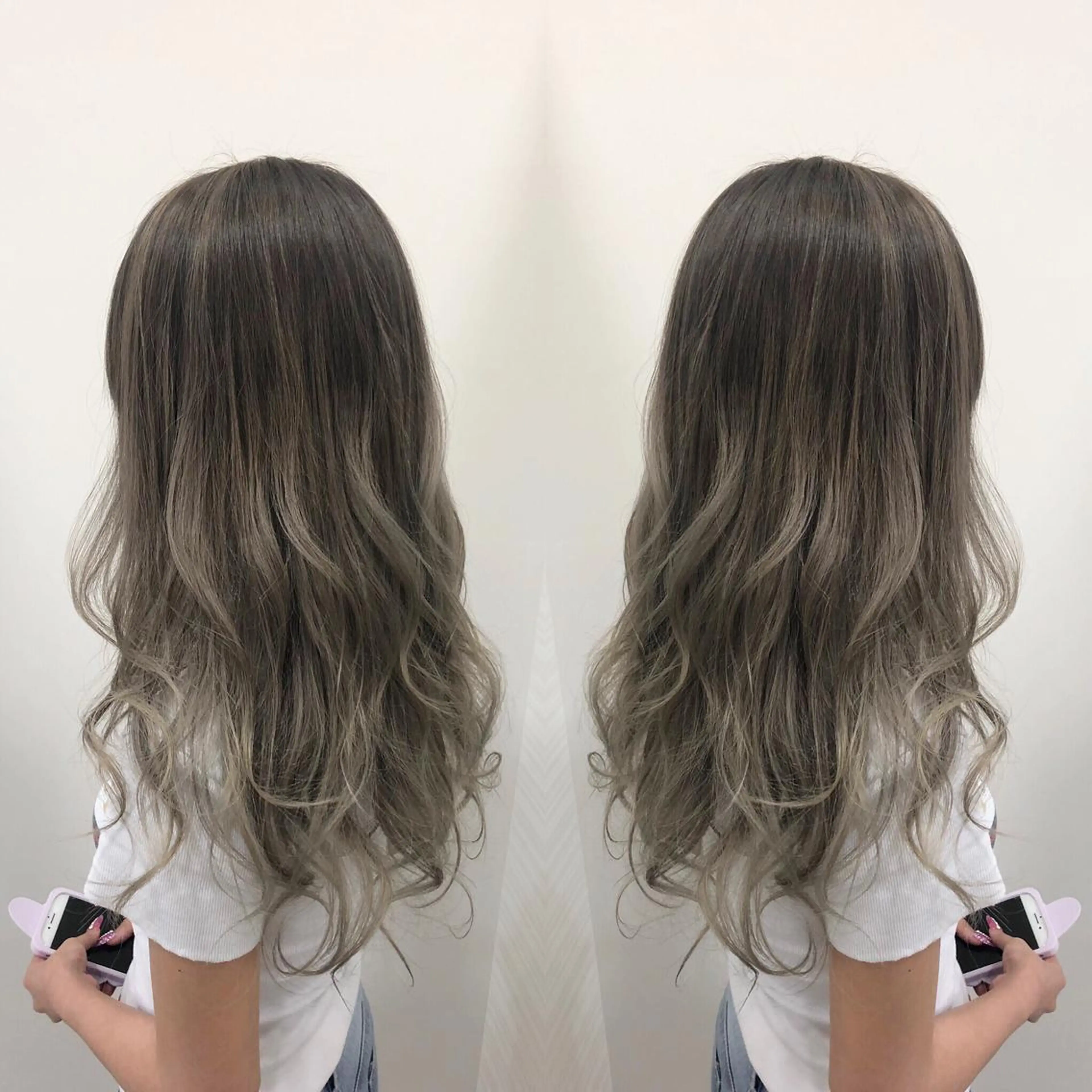 セミロング ハイライト ヘアカラー トリートメント 得能 雅人のヘアスタイル