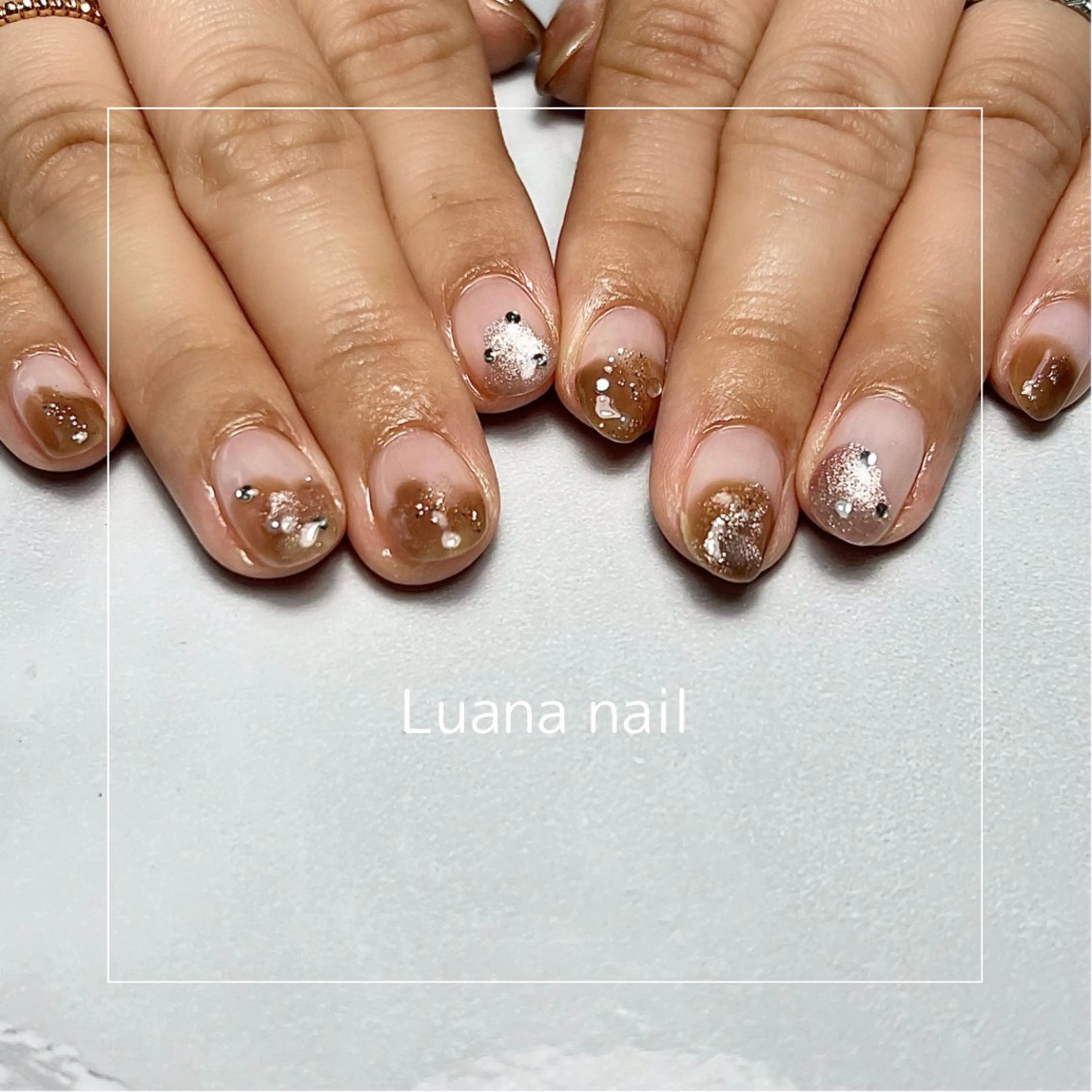 ネイル ブラウン クリアネイル ピンク Luana nailのネイルデザイン