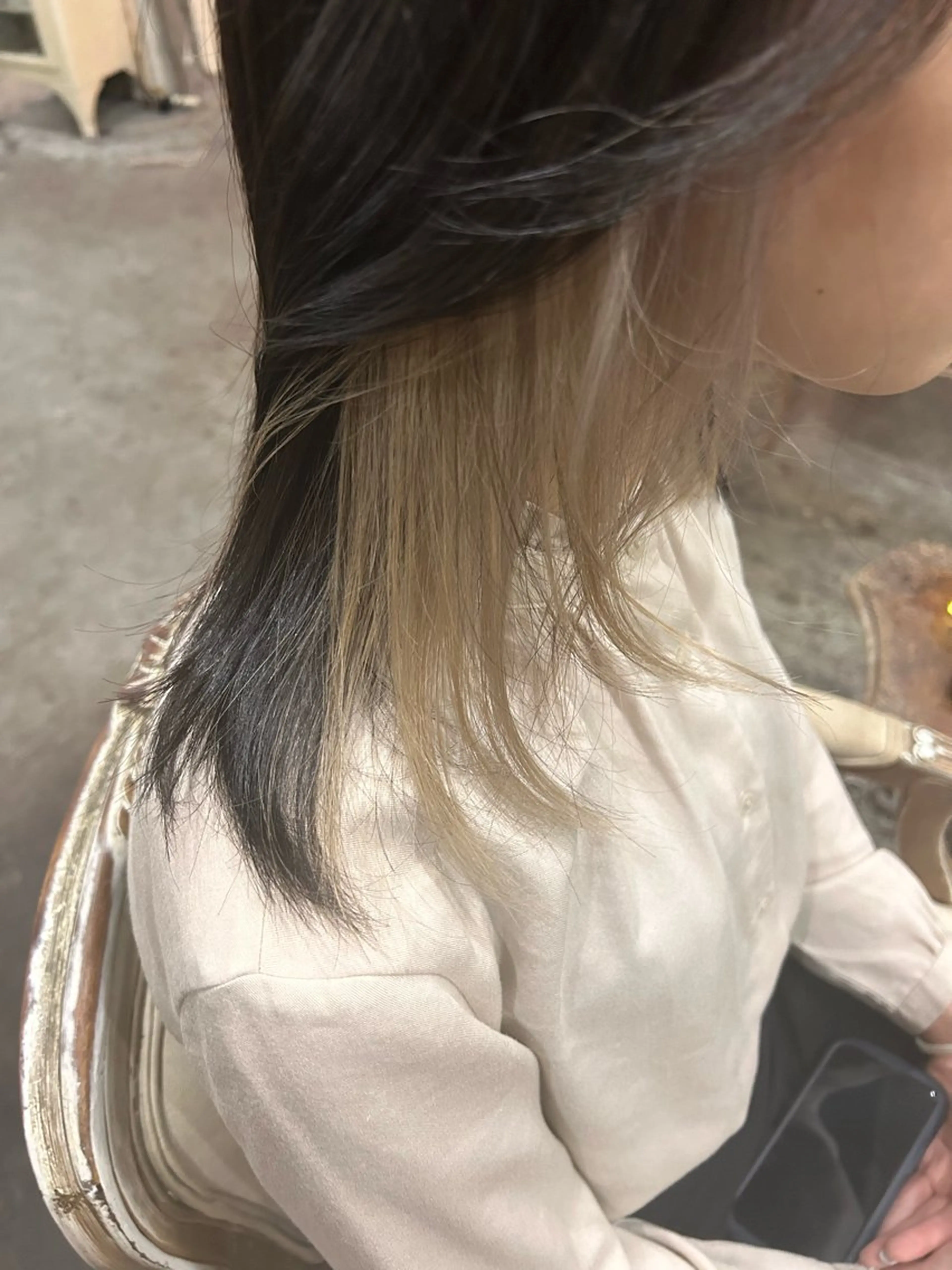 ミディアム カラー ブロンド インナーカラー ホワイトブロンド お任せヘア☘️☘️ 及川渚のヘアスタイル