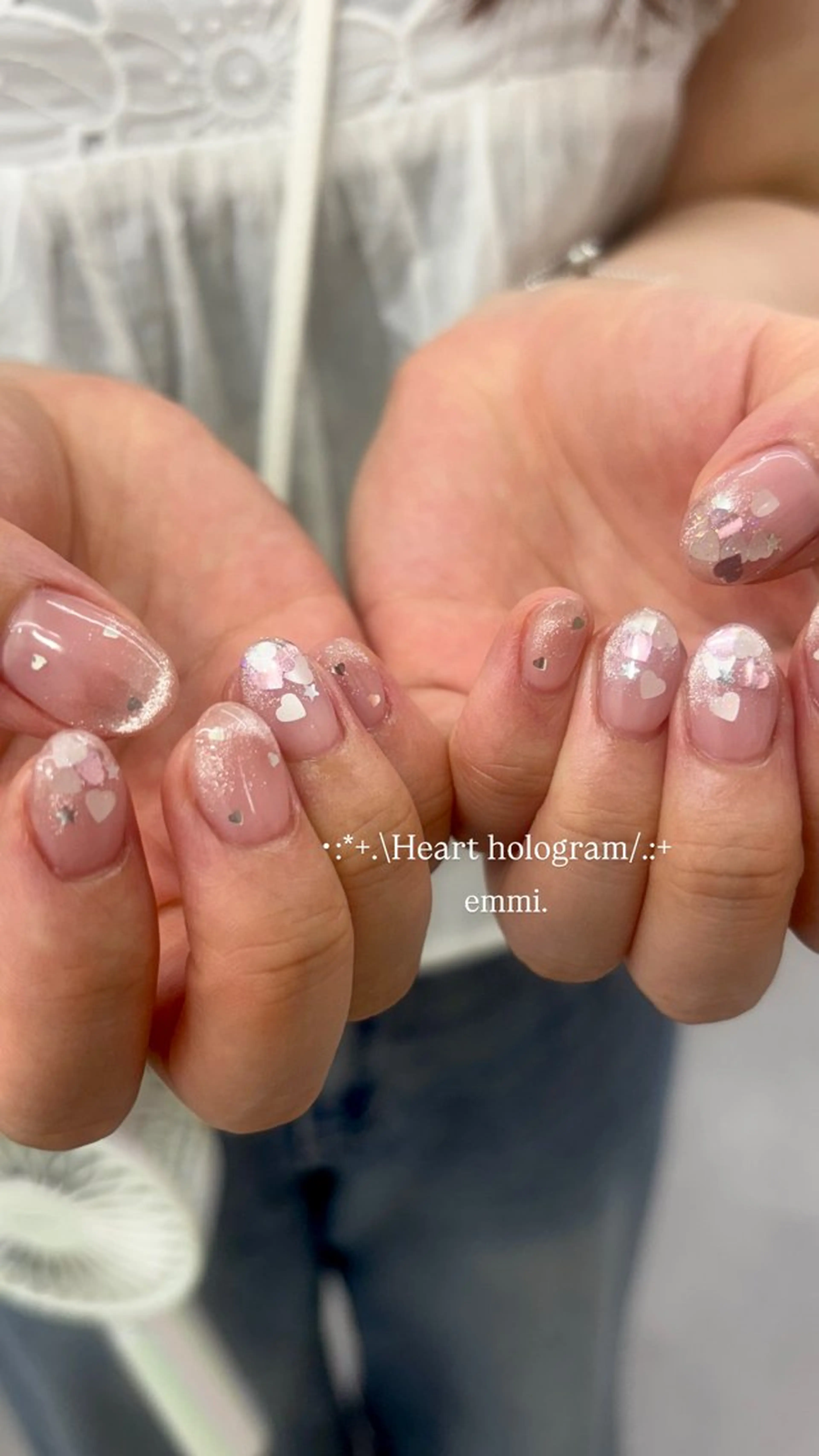 ネイル チークネイル フレンチネイル ガーリー 氷ネイル・うるうるネイル キラキラネイル ハンドネイル GO TODAY SHAiRE SALON 表参道colore店所属・emmi nailのネイルデザイン