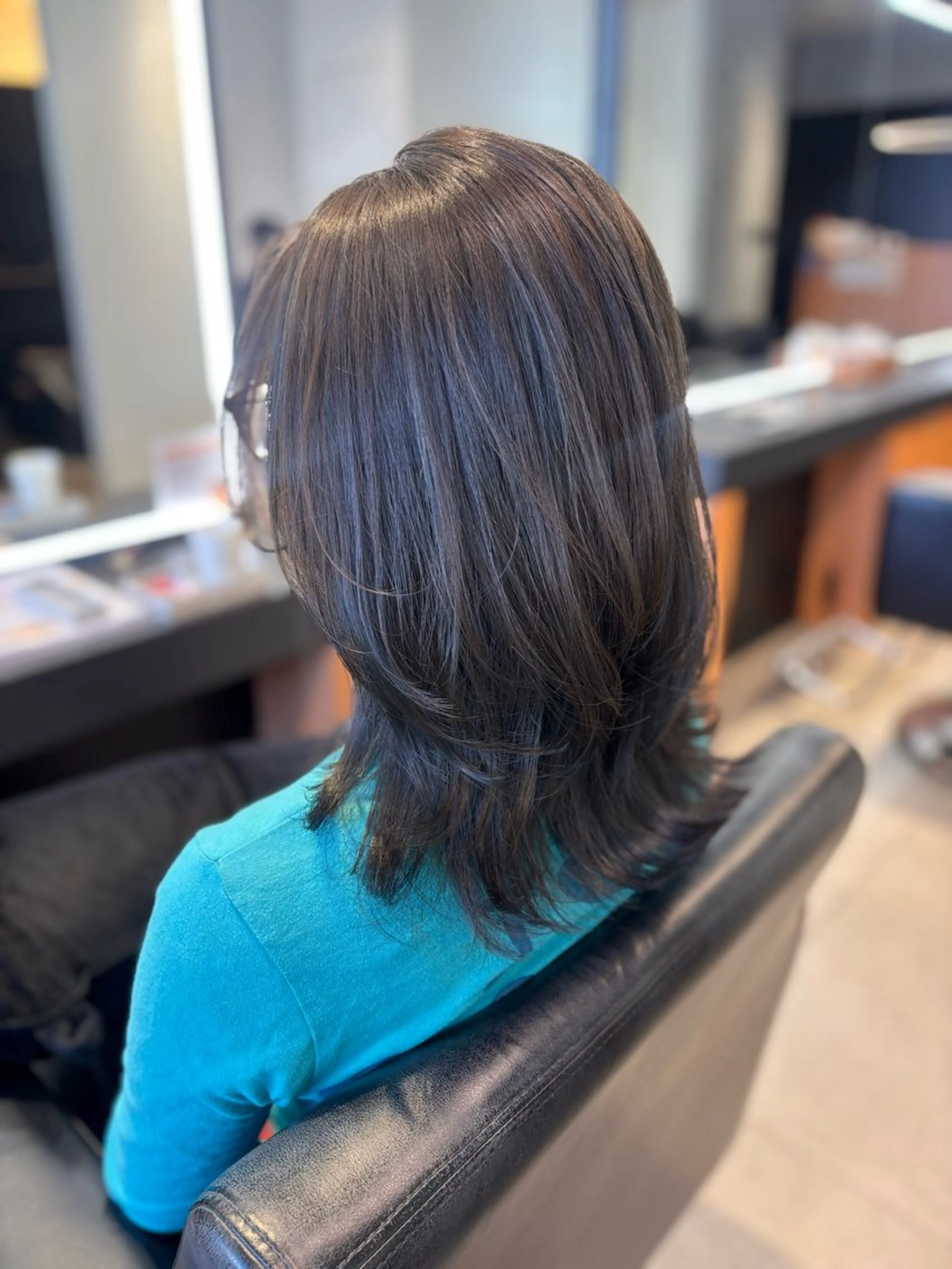 ミディアム ハイライト レイヤーカット カット ヘアカラー トリートメント RABU /髪質改善 伏見/ヘアケアサロンのヘアスタイル