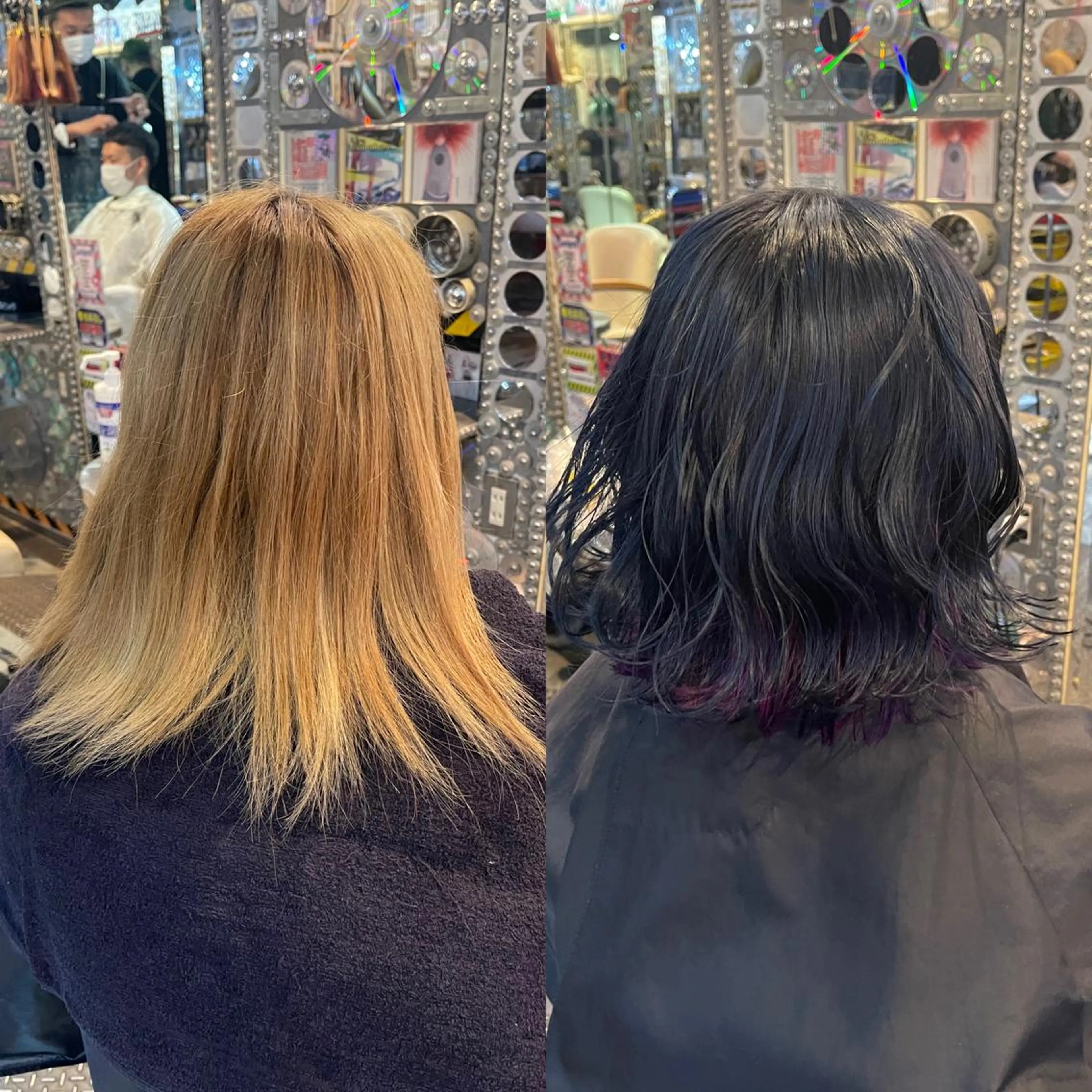 ミディアム カラー ヘアアレンジ 切りっぱなしボブ 黒髪 ブルーカラー ブルーブラック インナーカラー haco+所属・🌈派手髪エクステ ブレイズ🌈ひろとのヘアスタイル