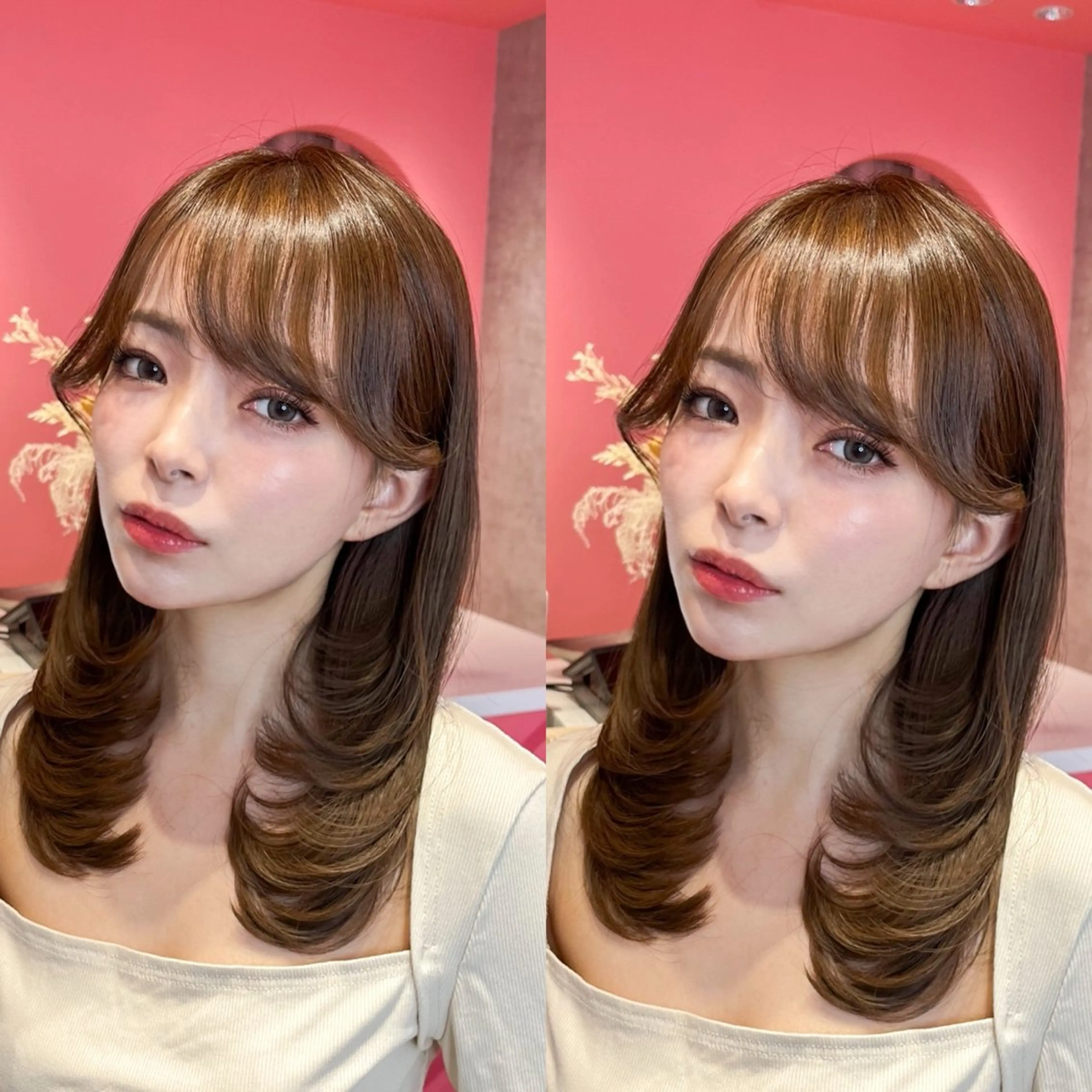 ミディアム カラー レイヤーカット 山崎/ボブ縮毛矯正 レイヤー髪質改善のヘアスタイル