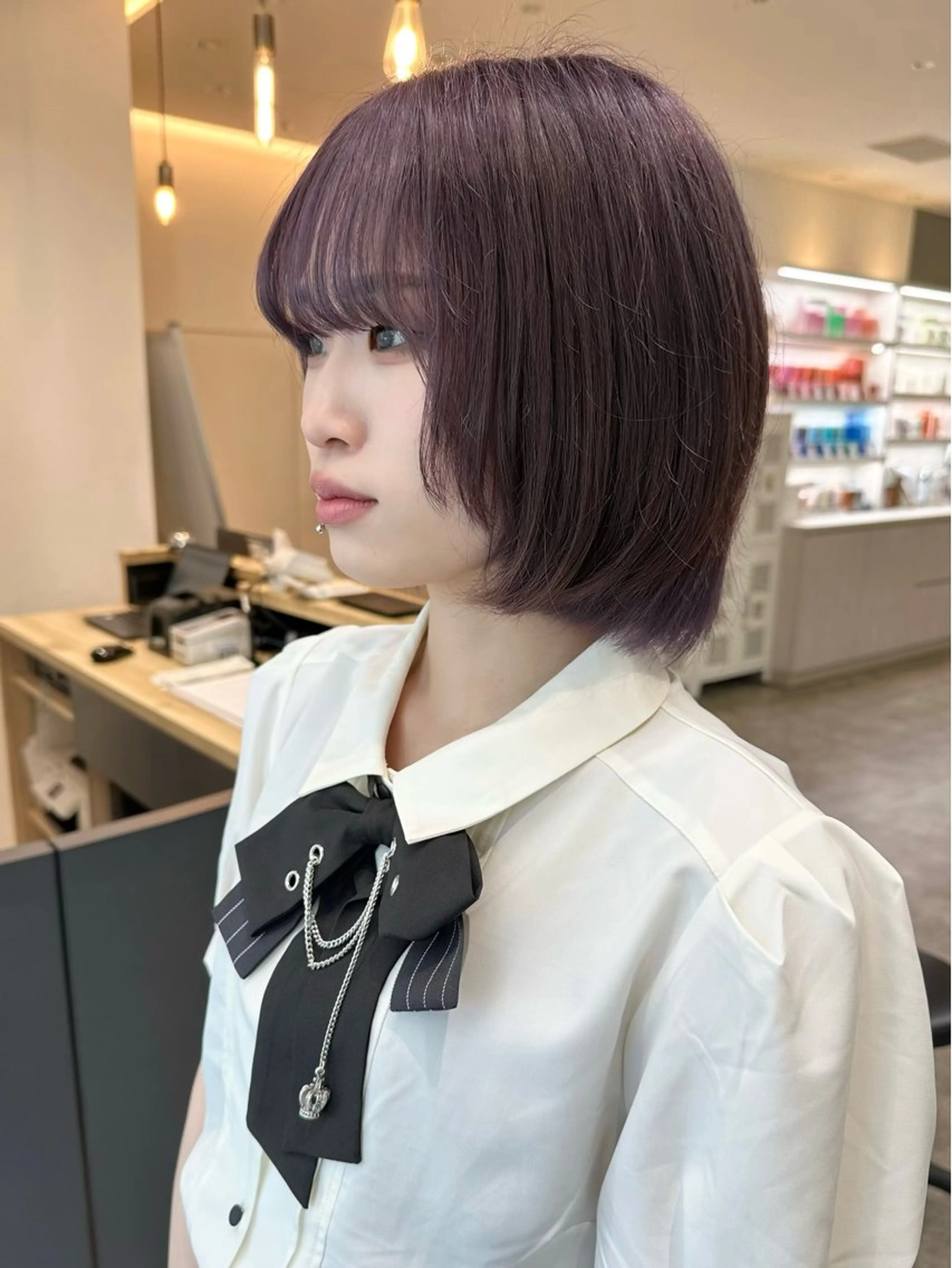 ミディアム カラー ブリーチ ラベンダーカラー ✂️無料カットモデル ✂️佐々木悠月のヘアスタイル