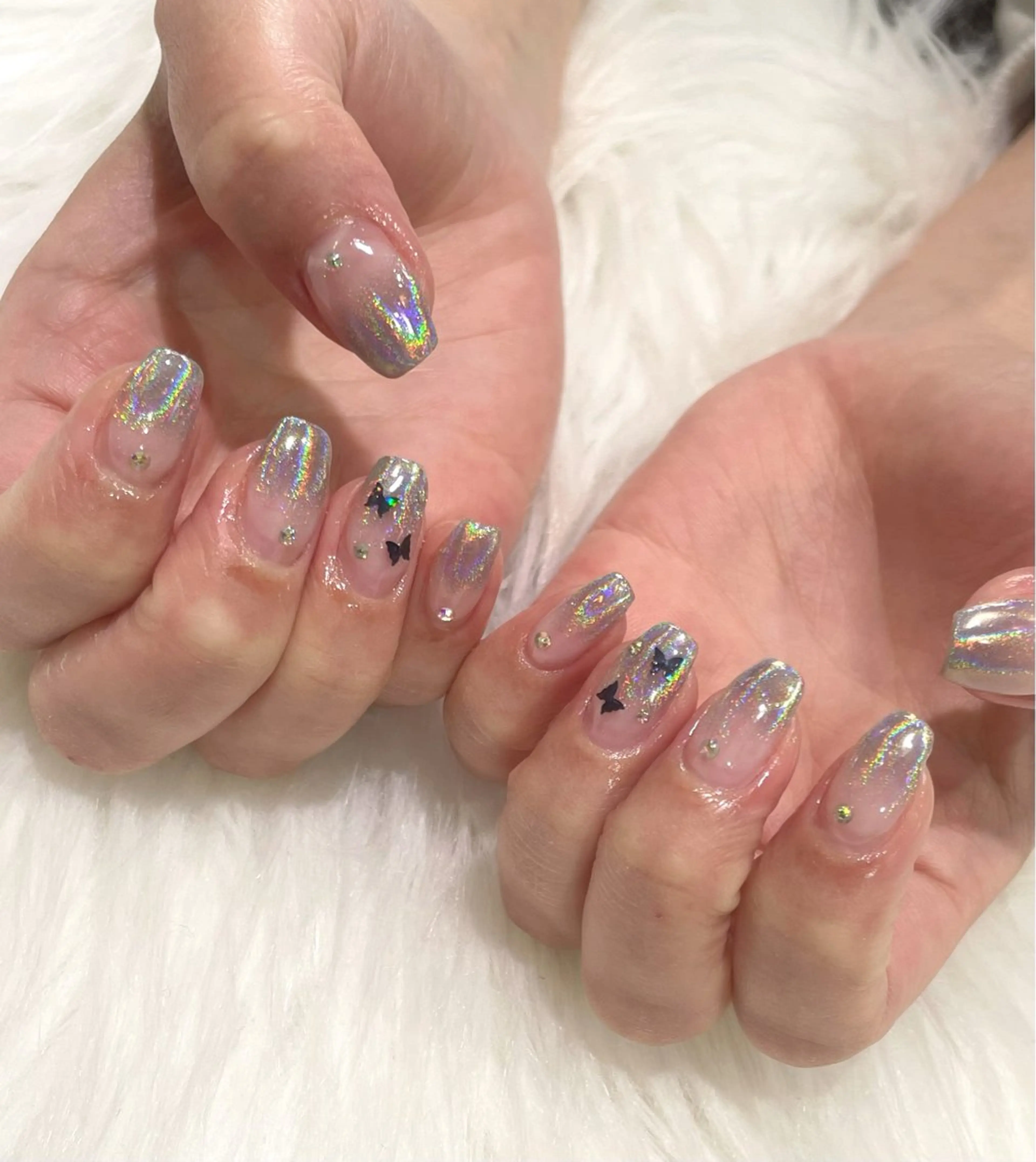 ネイル オーロラネイル 韓国ネイル ミラーネイル ハンドネイル jujur HARUKA🌸のネイルデザイン