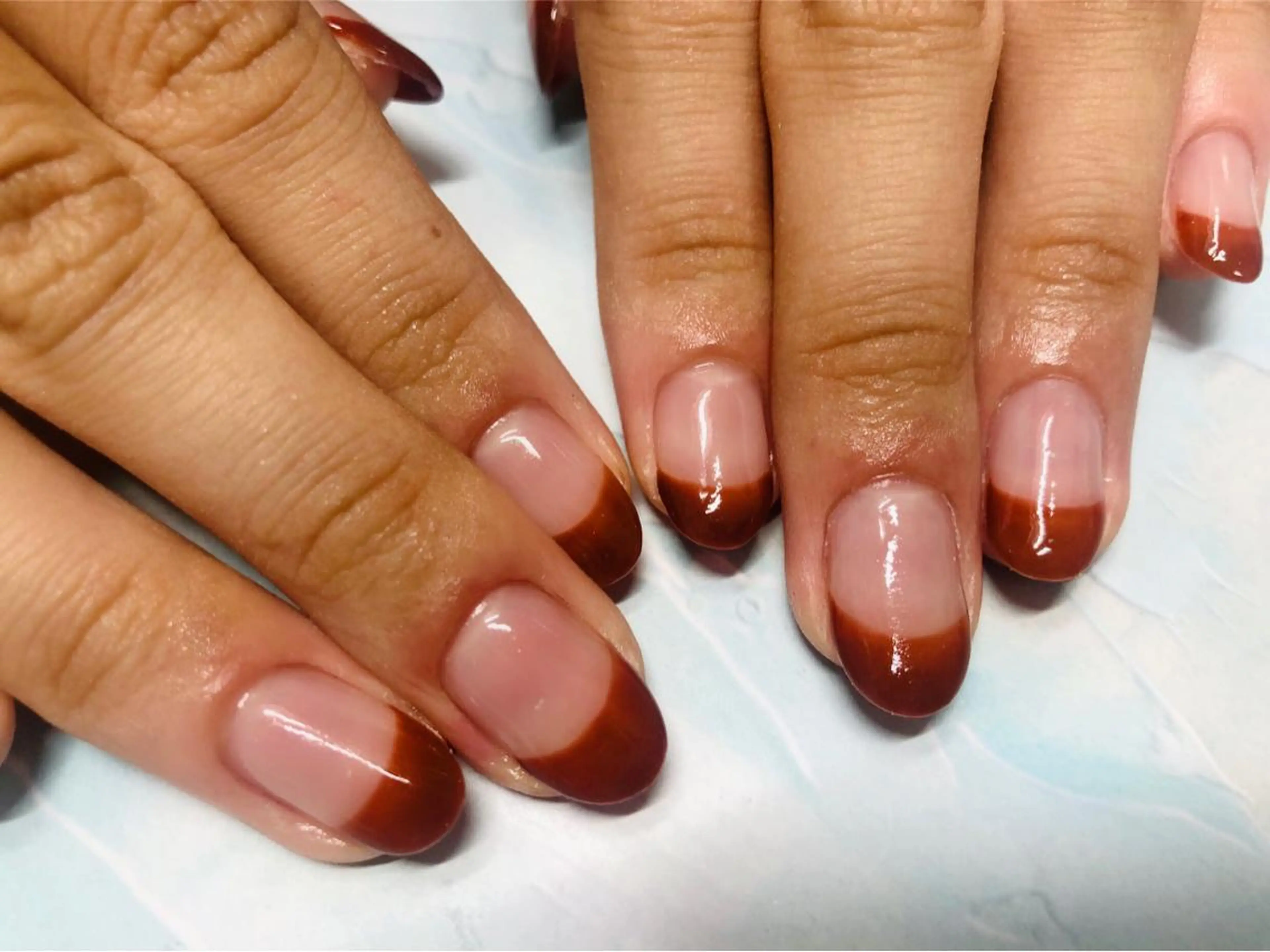 ネイル ブラウン フレンチネイル Mogu nail 二子玉川のネイルデザイン