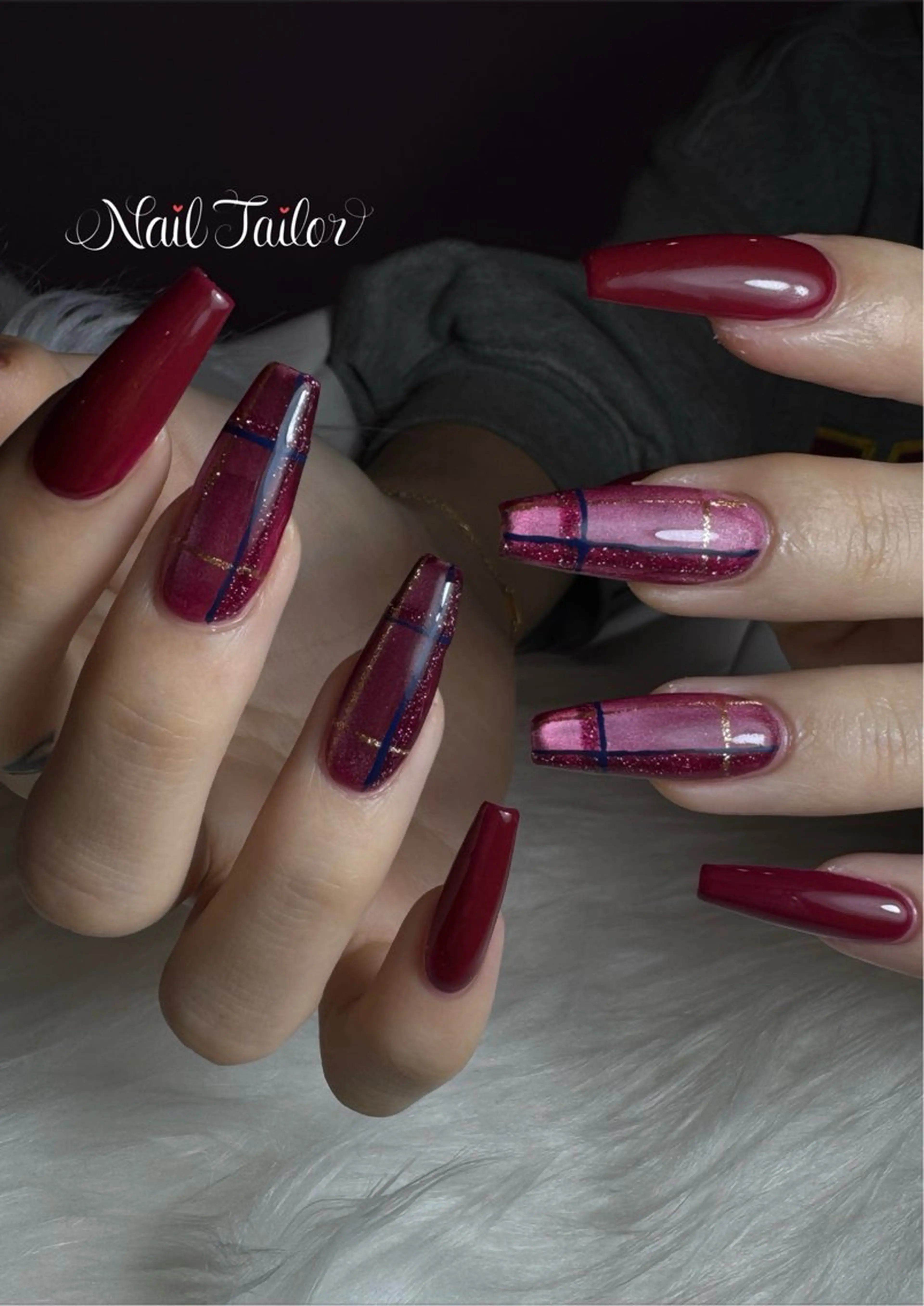 ネイル ボルドー ロングネイル スカルプネイル 冬ネイル クリスマス ハンドネイル 〜Nail Tailor〜　ネイルテイラー所属・NailTailor ネイルテイラーのネイルデザイン