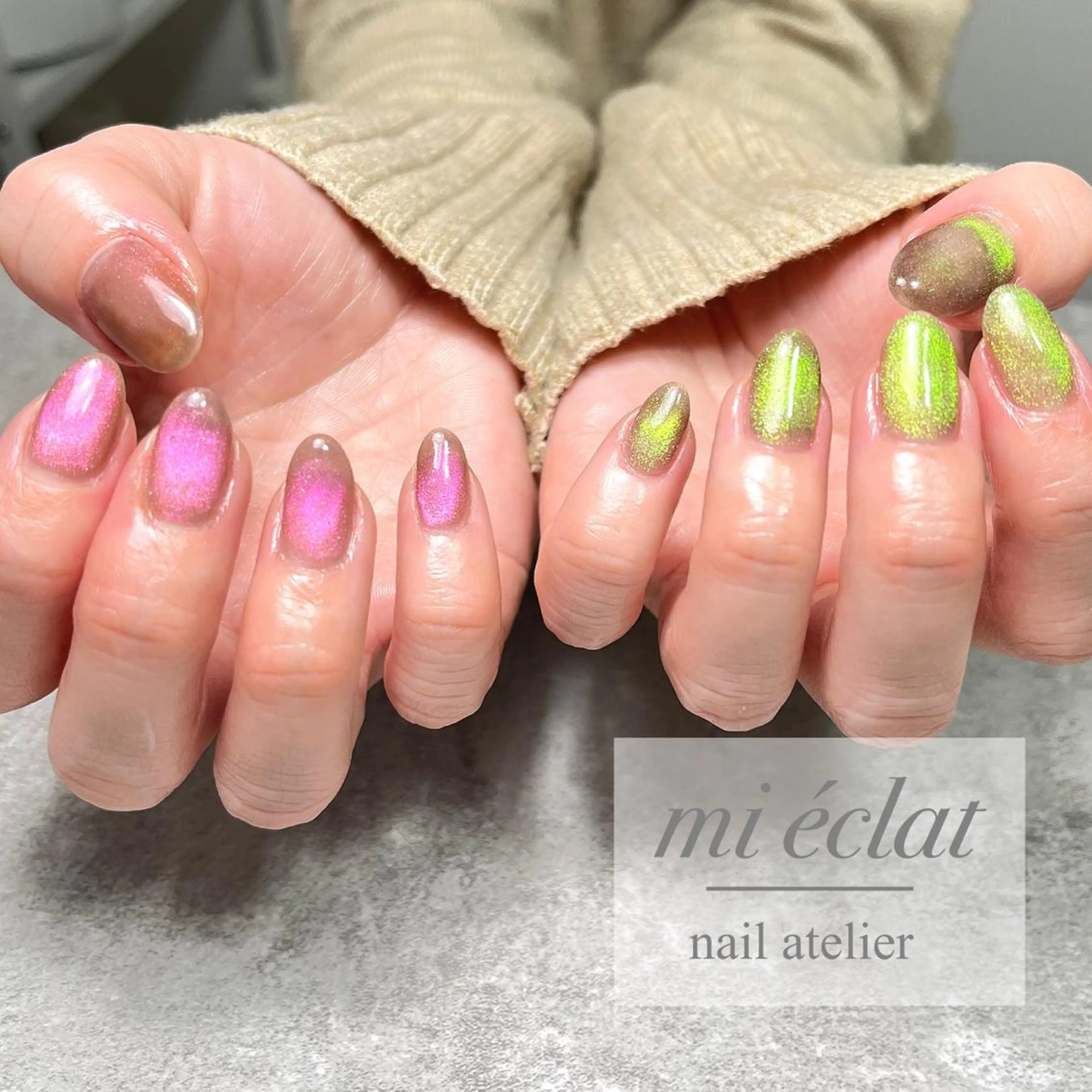 ネイル アートネイル ブラウン 桜ネイル フレンチネイル ジェルネイル mi éclat ミ　エクラのネイルデザイン