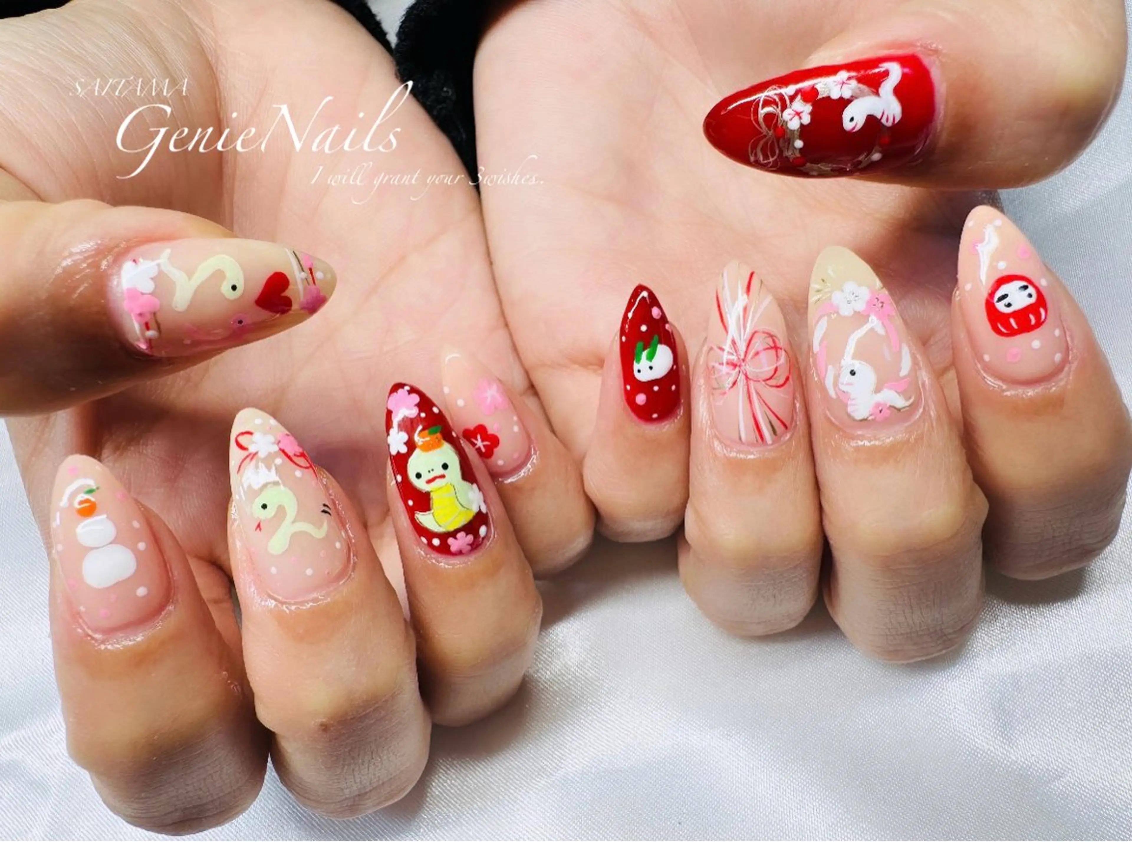 メンズ ネイル アートネイル 長さ出し 氷ネイル・うるうるネイル ロングネイル 持ち込み Genie Nailsのネイルデザイン