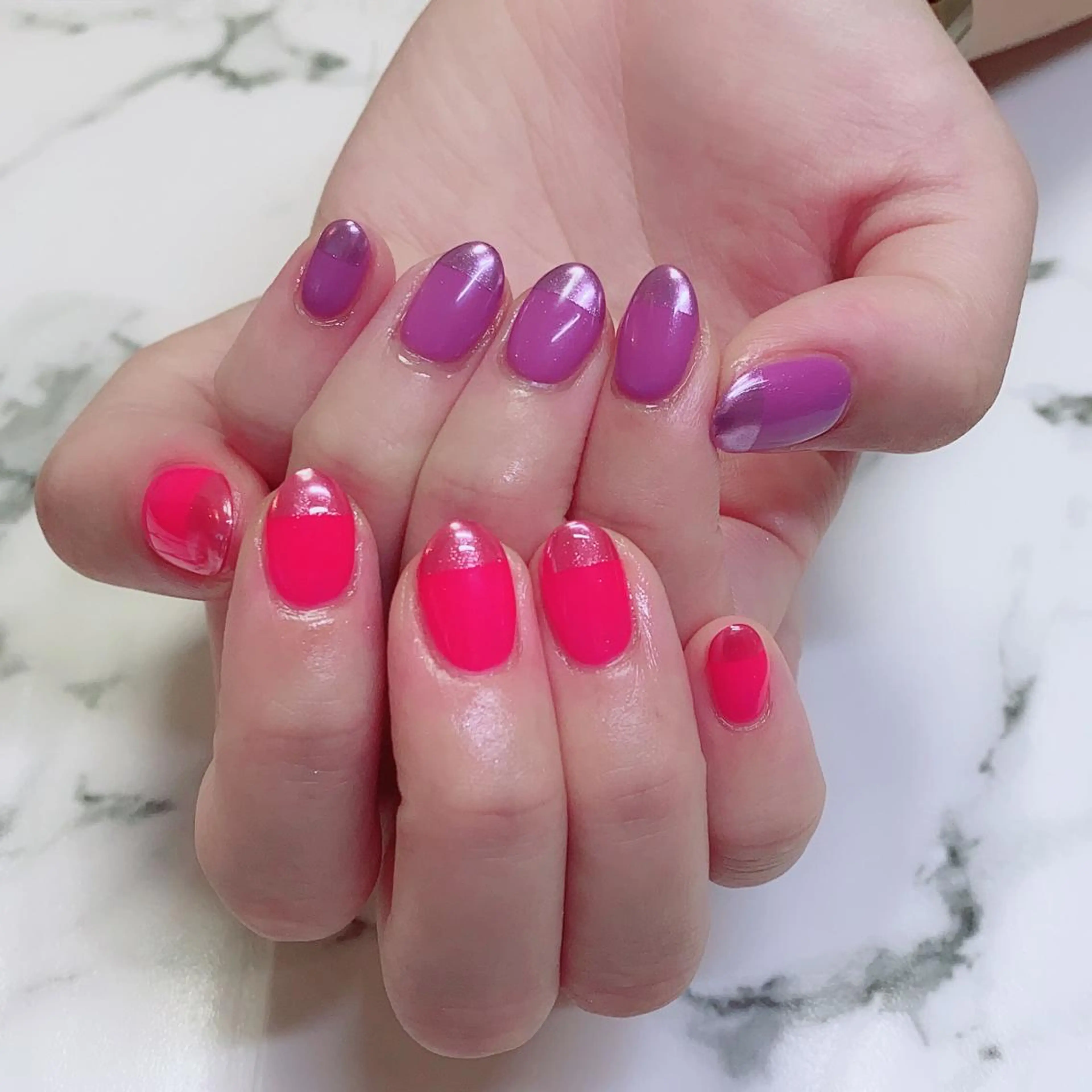 ロング カラー ネイル ミラーネイル Q Free nailsのネイルデザイン