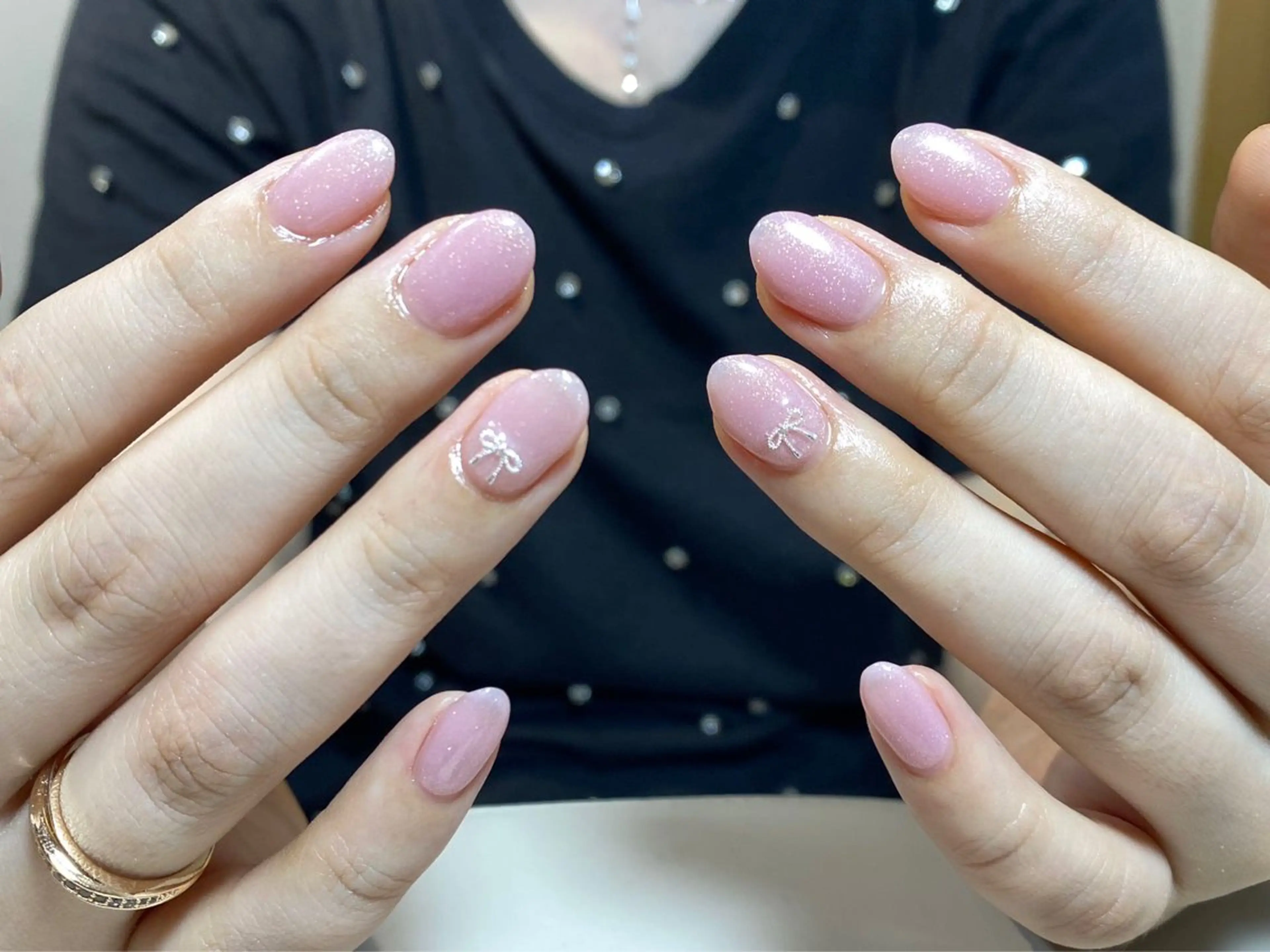 ネイル ワンカラーネイル ピンク リボン ハンドネイル Venusパラジェル 長さだし専門店のネイルデザイン