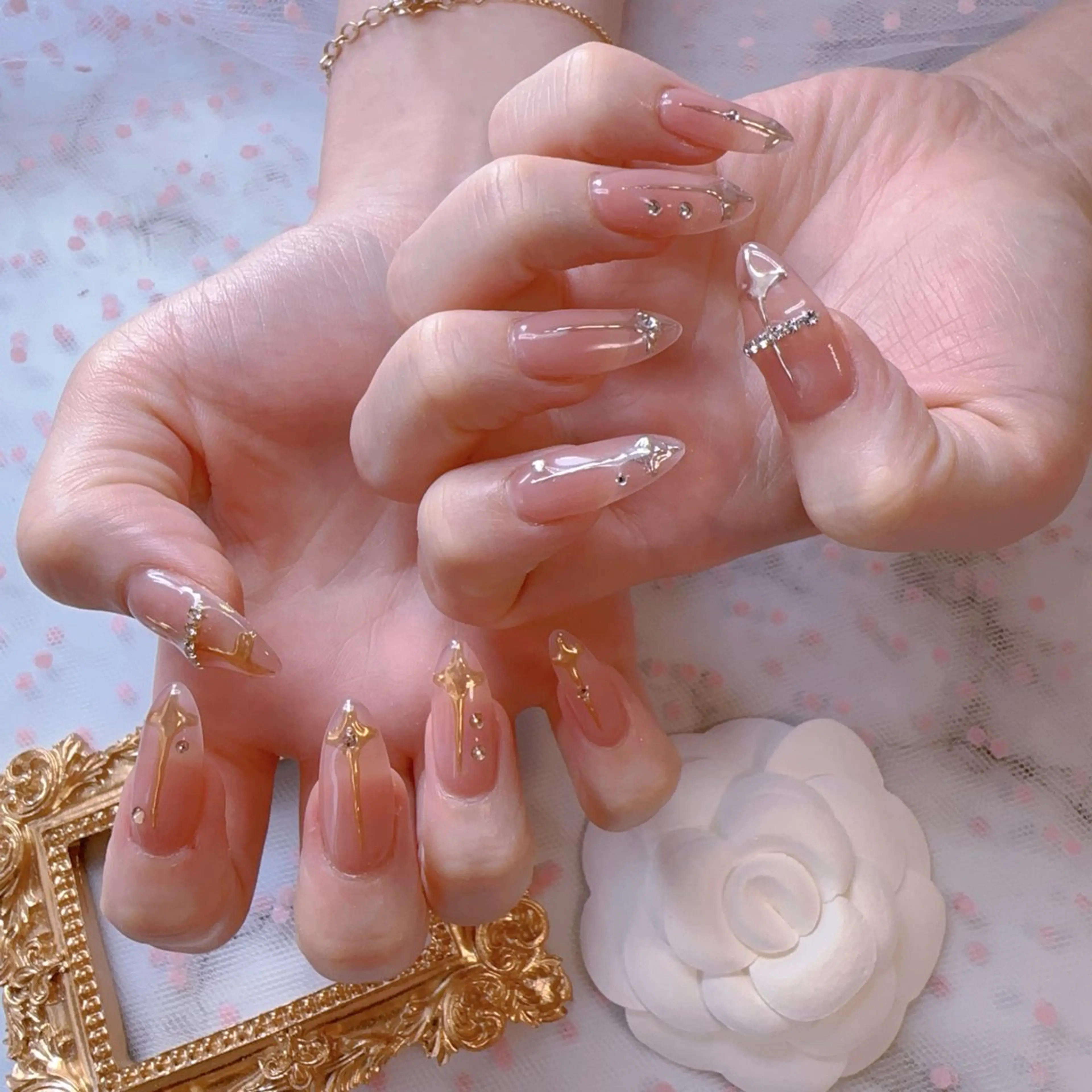 ネイル オーロラネイル 長さ出し フットネイル 韓国ネイル ラメ(グリッター) Belle nail salon 新小岩のネイルデザイン