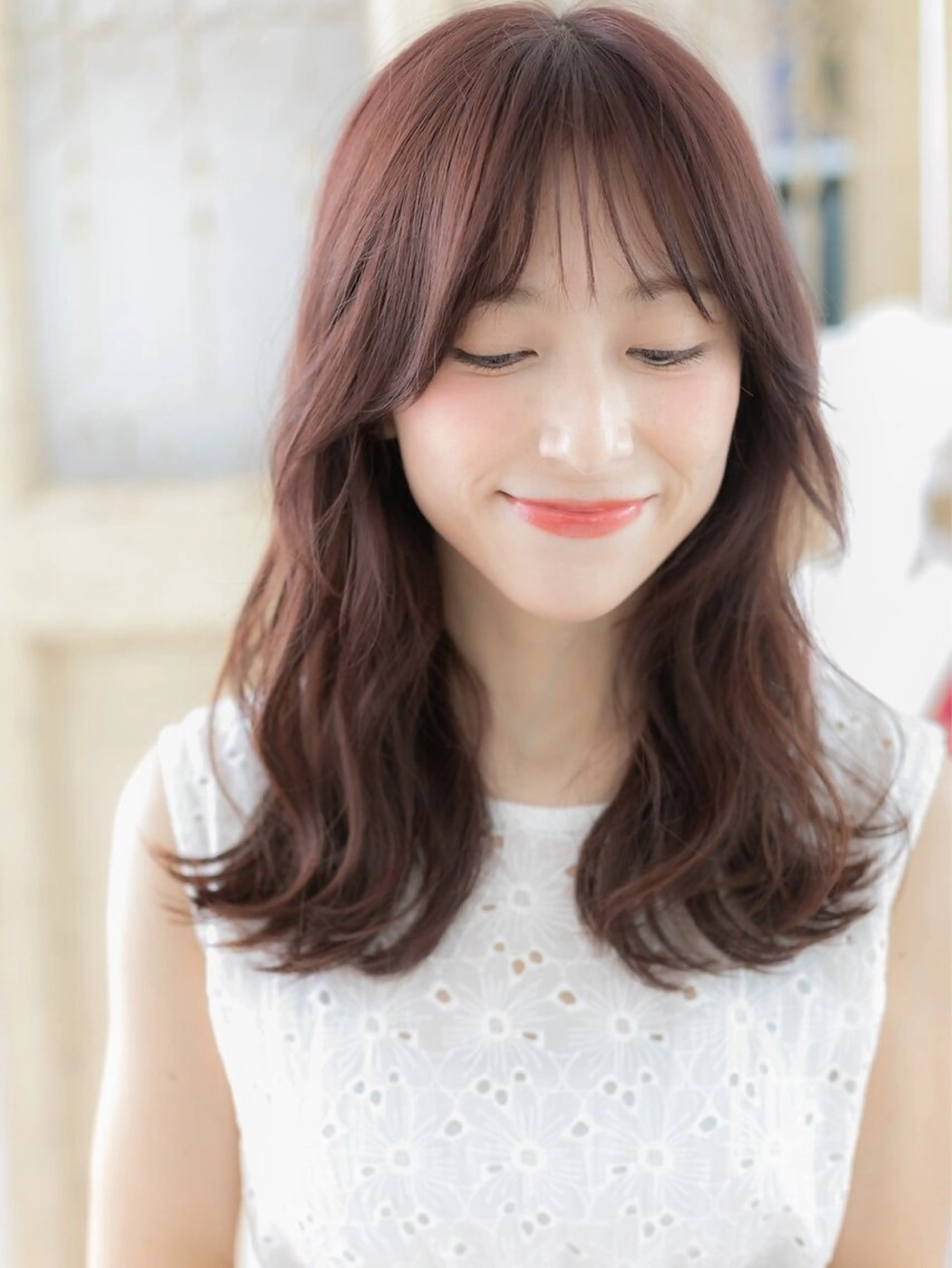 セミロング 縮毛矯正×髪質改善 カラー×クロスパーマのヘアスタイル