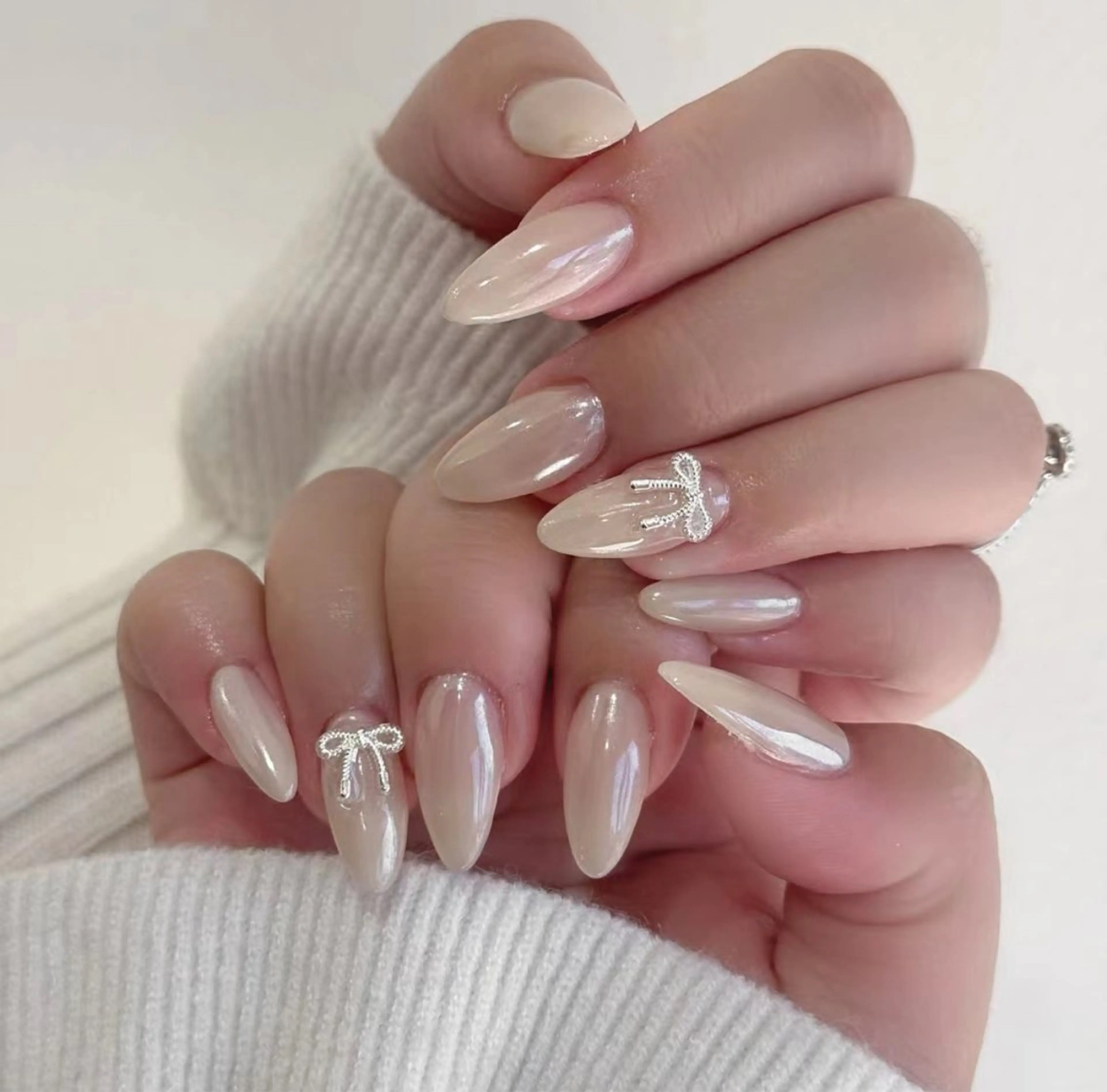 ネイル カジュアル ハート オフィスネイル ピンク リボン ハンドネイル H&Bsalon カイのネイルデザイン