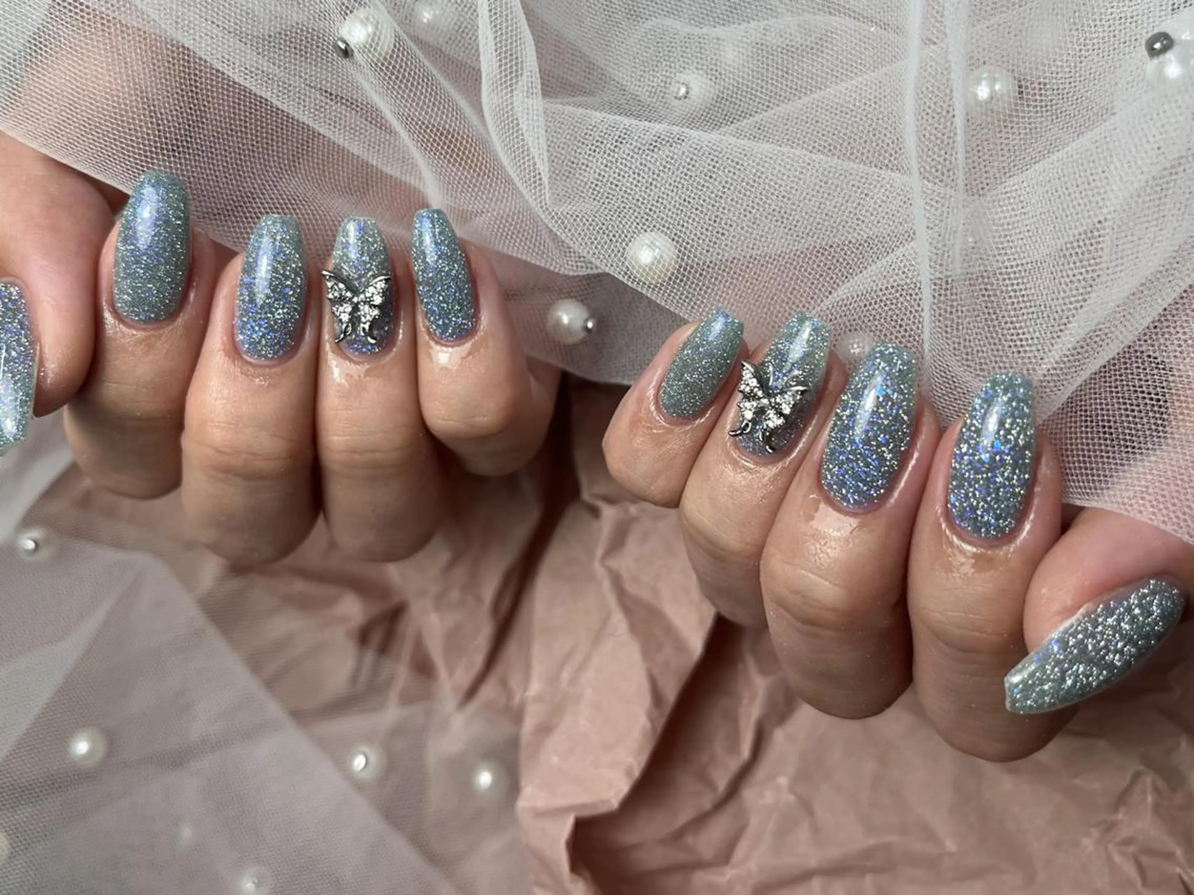 ネイル グリーン ラメ(グリッター) ハンドネイル ToliyDeliy Nail Salonのネイルデザイン