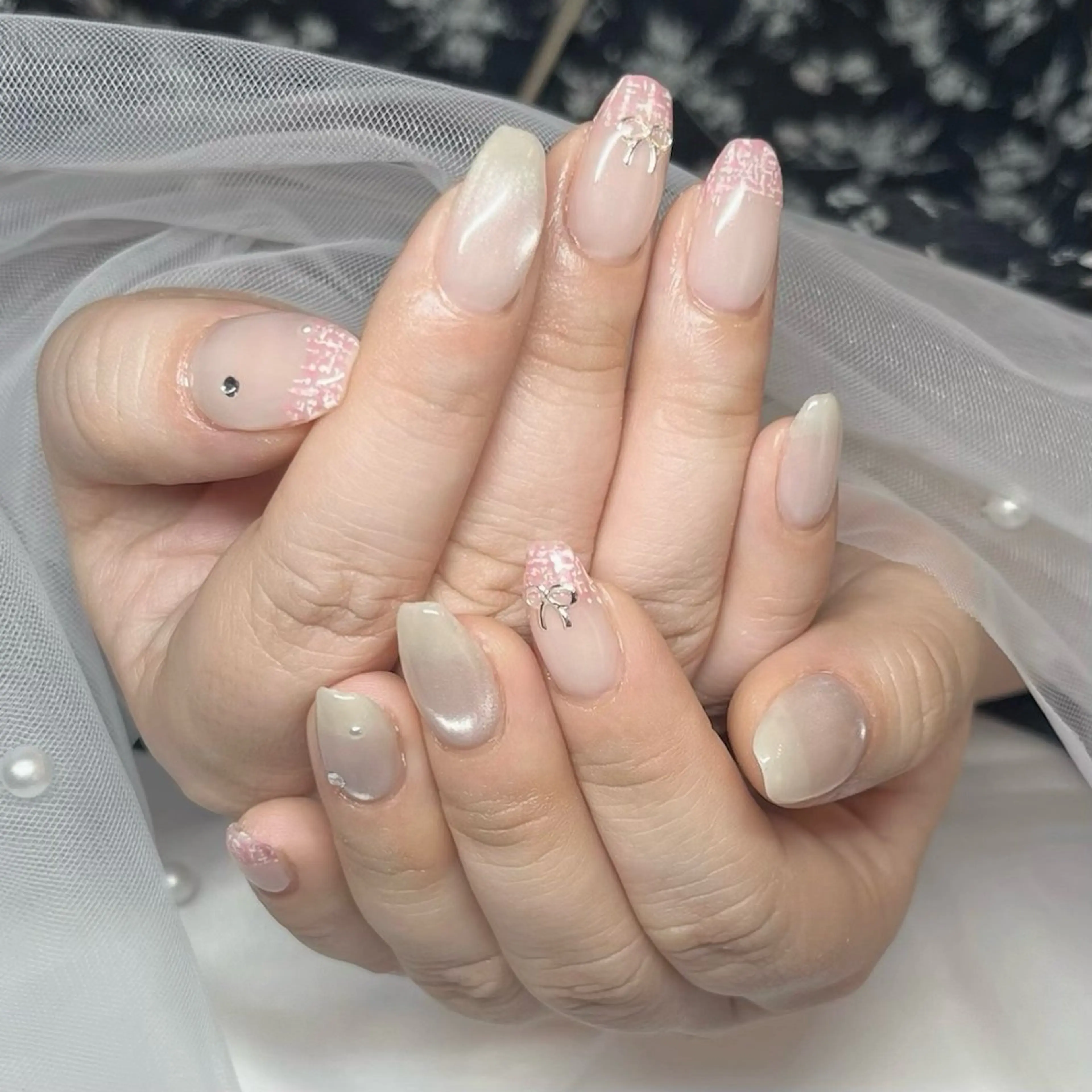 ネイル フレンチネイル ツイードネイル ハンドネイル MIYUNA 💅のネイルデザイン