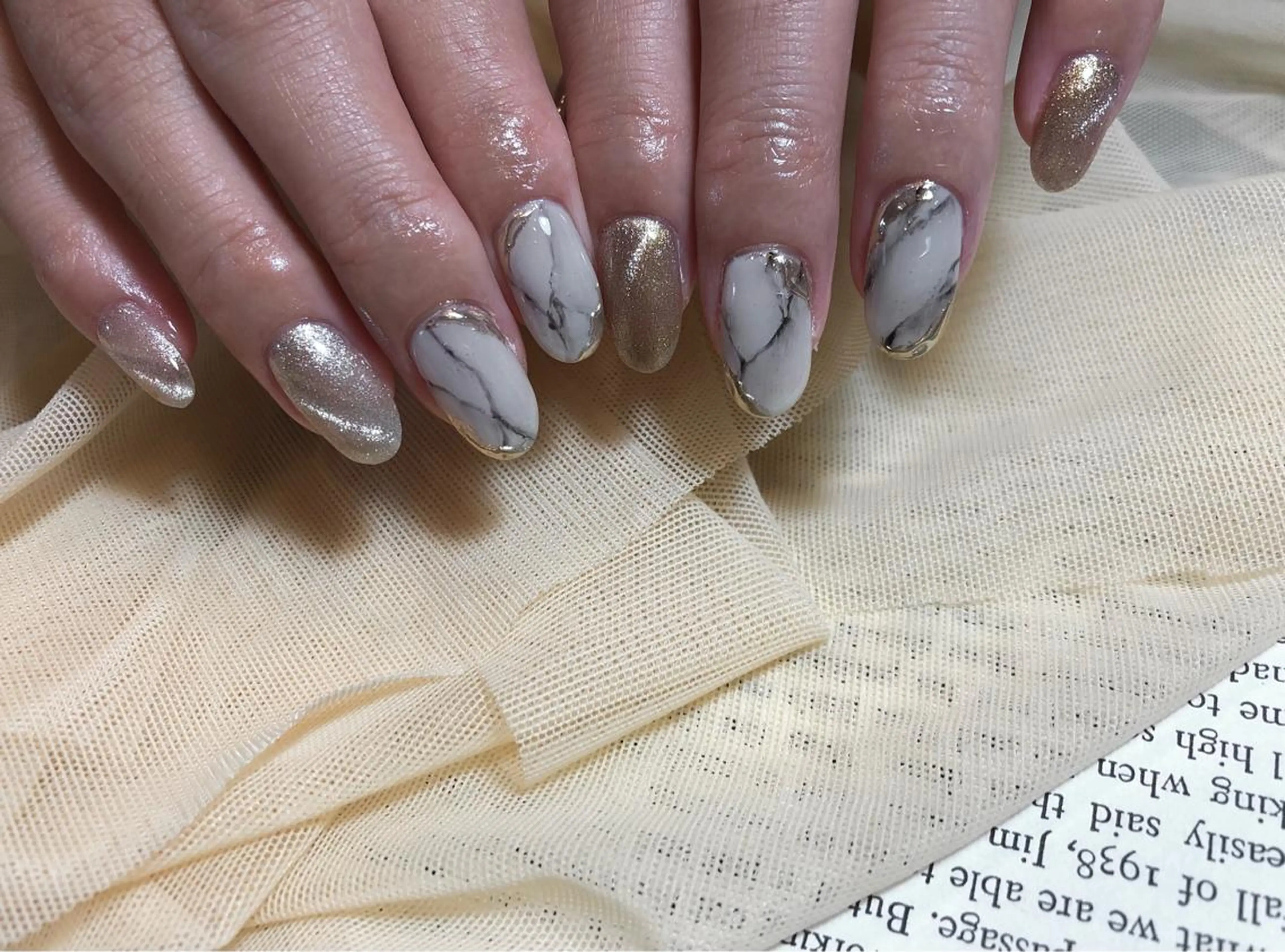 ネイル 大理石ネイル(マーブル) 持ち込み ハンドネイル ☽ ☾のネイルデザイン