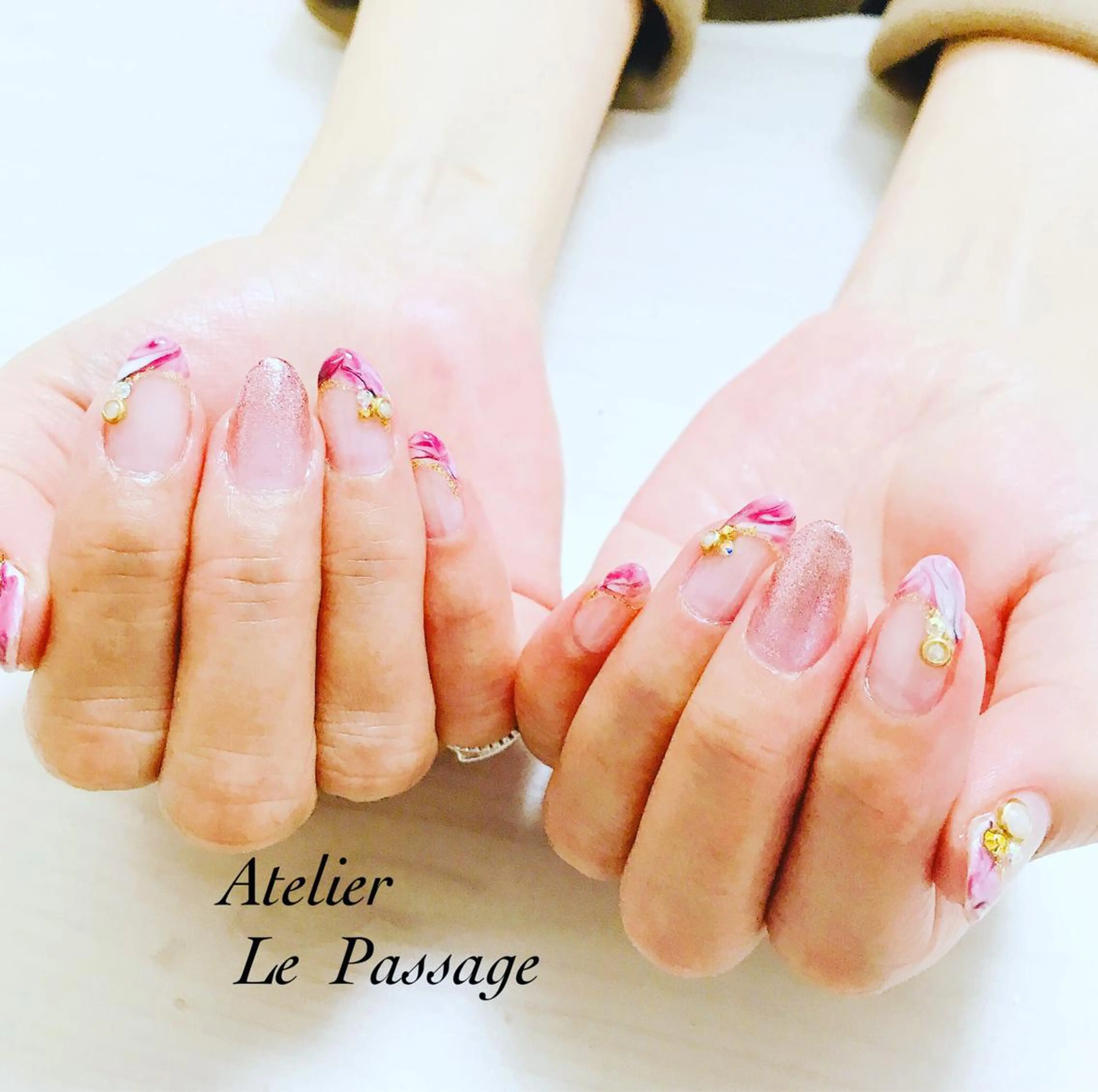 ネイル フレンチネイル ジェルネイル キラキラネイル 大理石ネイル(マーブル) ニュアンスネイル Atelier Le Passage所属・h nakatsukaのネイルデザイン