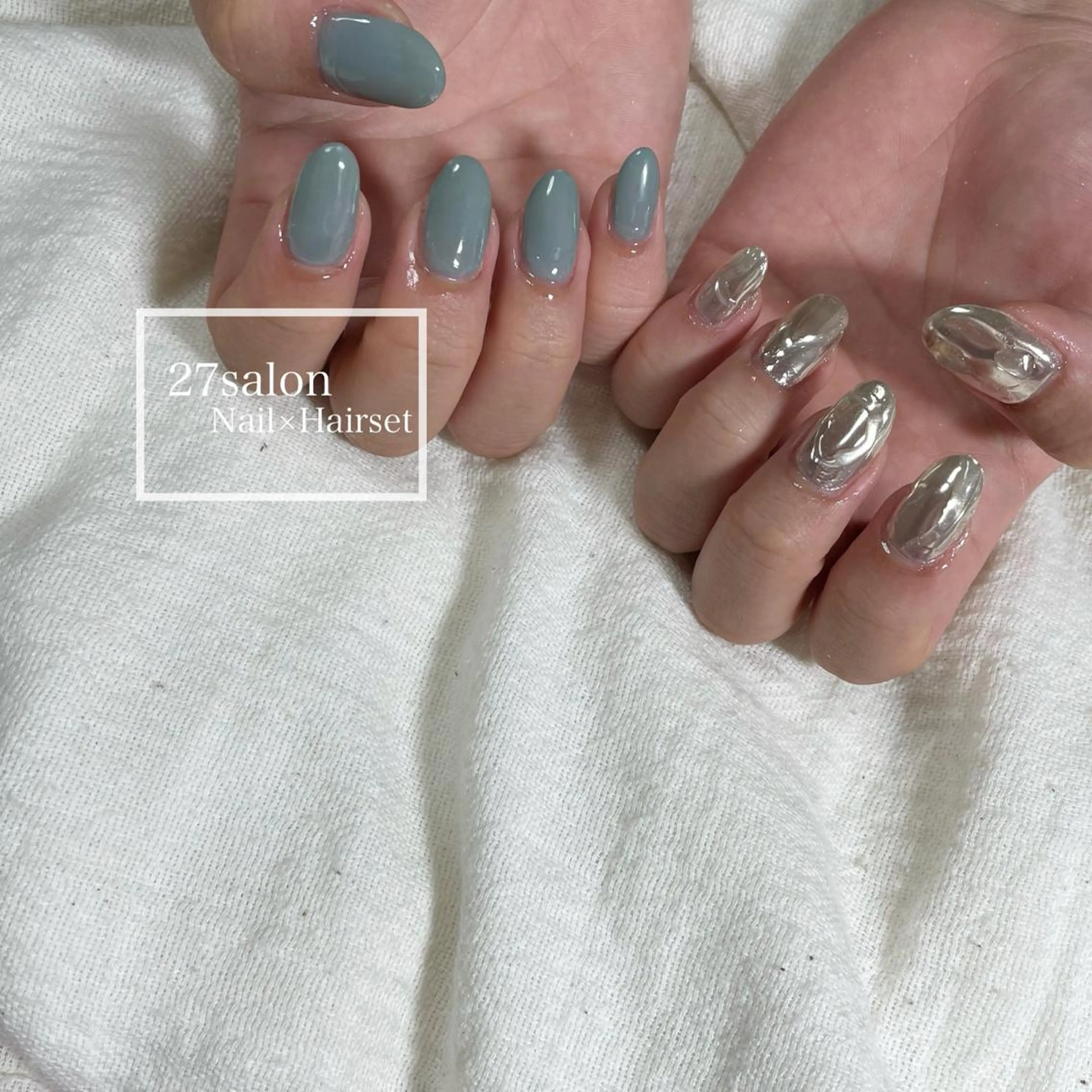 ネイル ブルー ミラーネイル 27salon yuinaのネイルデザイン