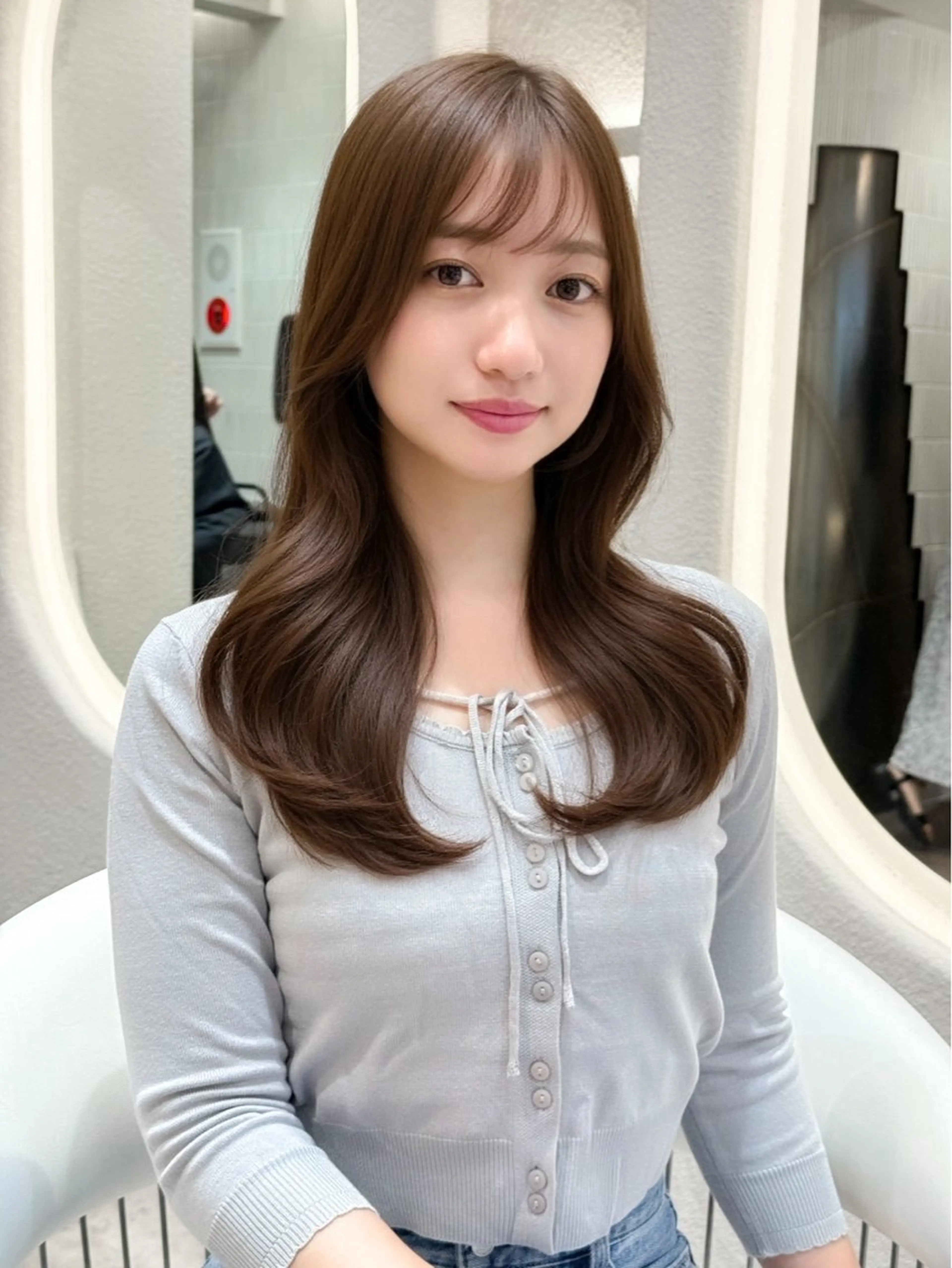 セミロング 韓国風ヘア レイヤーカット ヘアカラー 韓国ヘア🇰🇷／艶 カラー🫧/木村和生のヘアスタイル