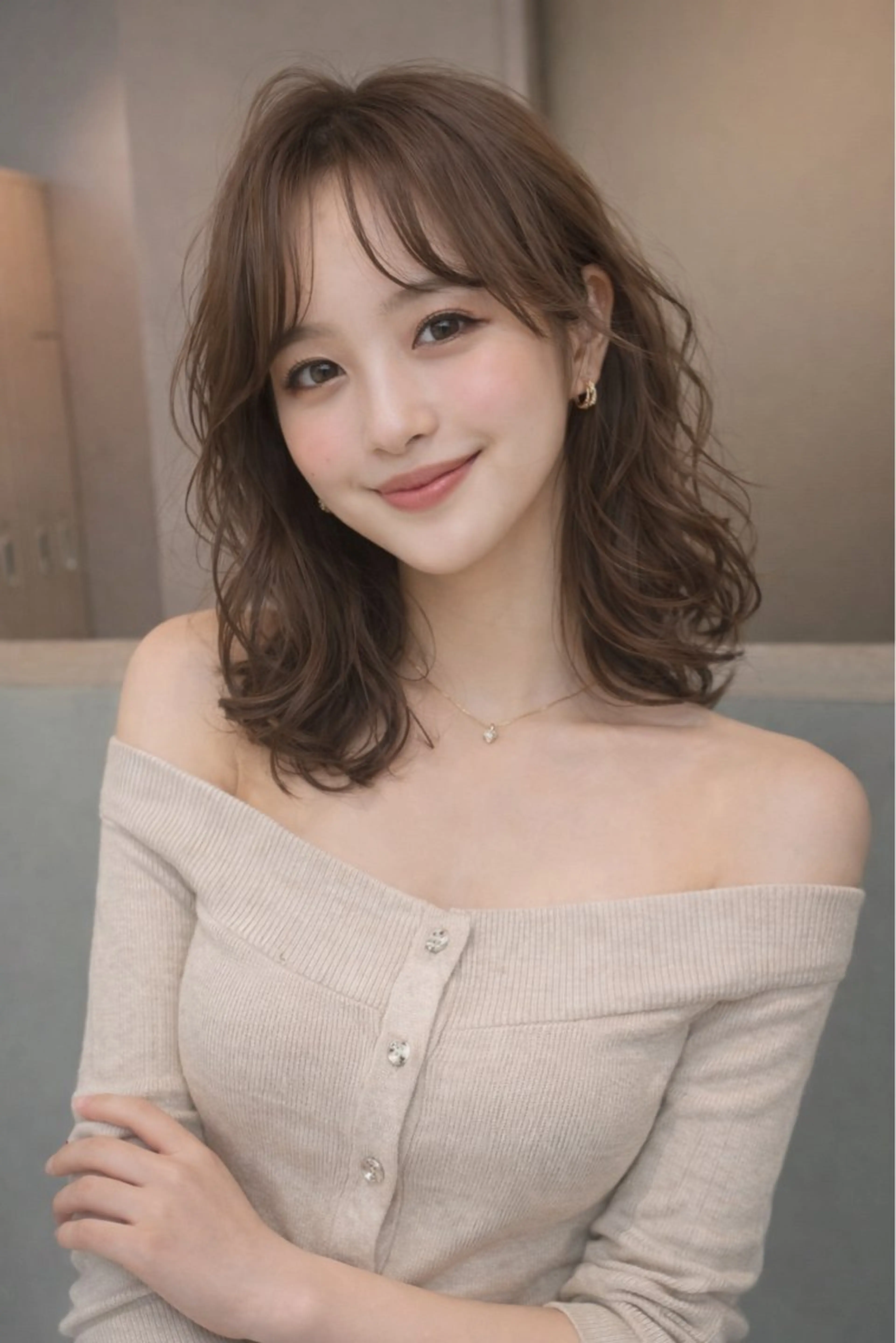 セミロング カラー パーマ カット パーマ トリートメント GrandLink 福本梓のヘアスタイル