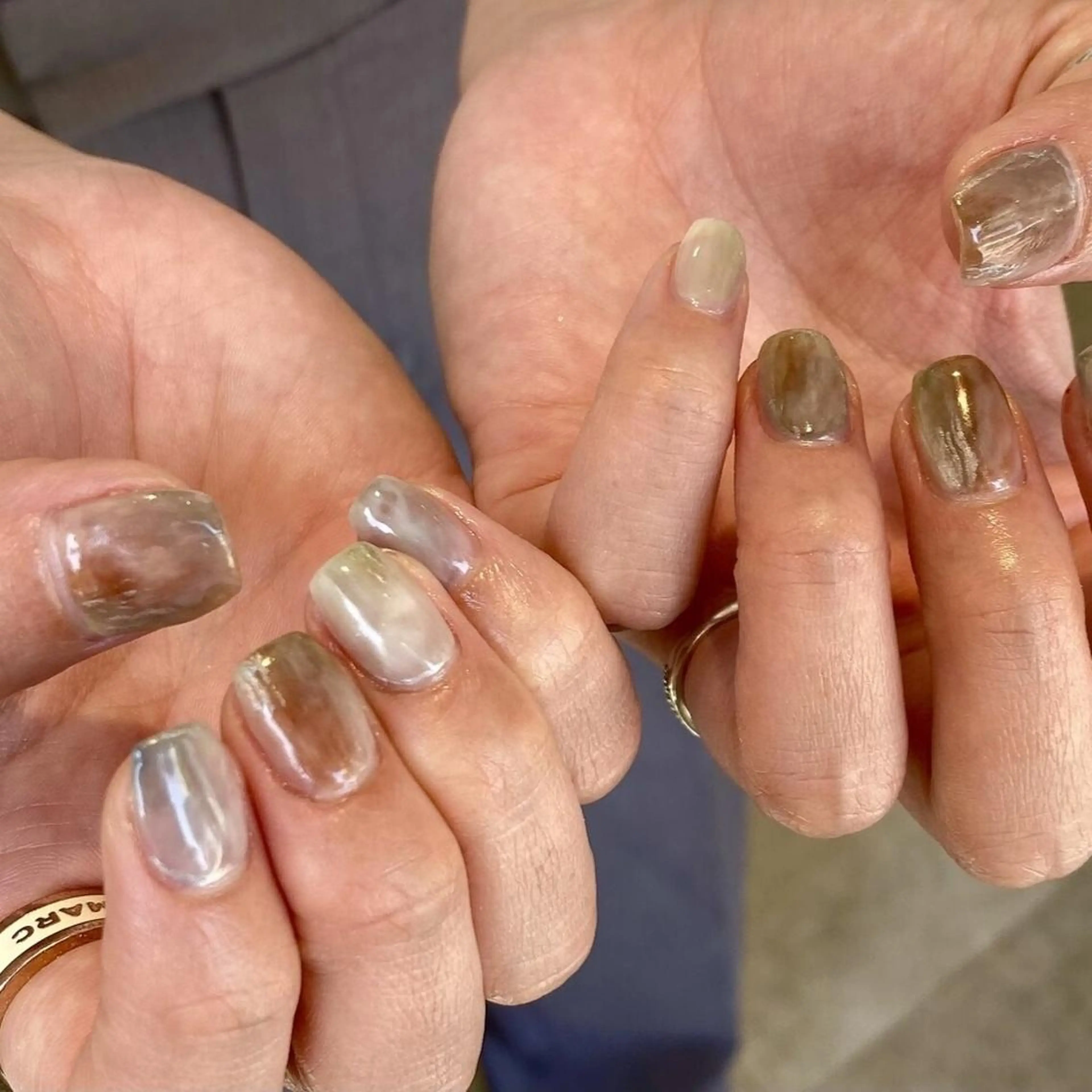 ネイル アートネイル ジェルネイル グリーン 大理石ネイル(マーブル) ニュアンスネイル 【パラジェル認定】 newiネイル京橋のネイルデザイン