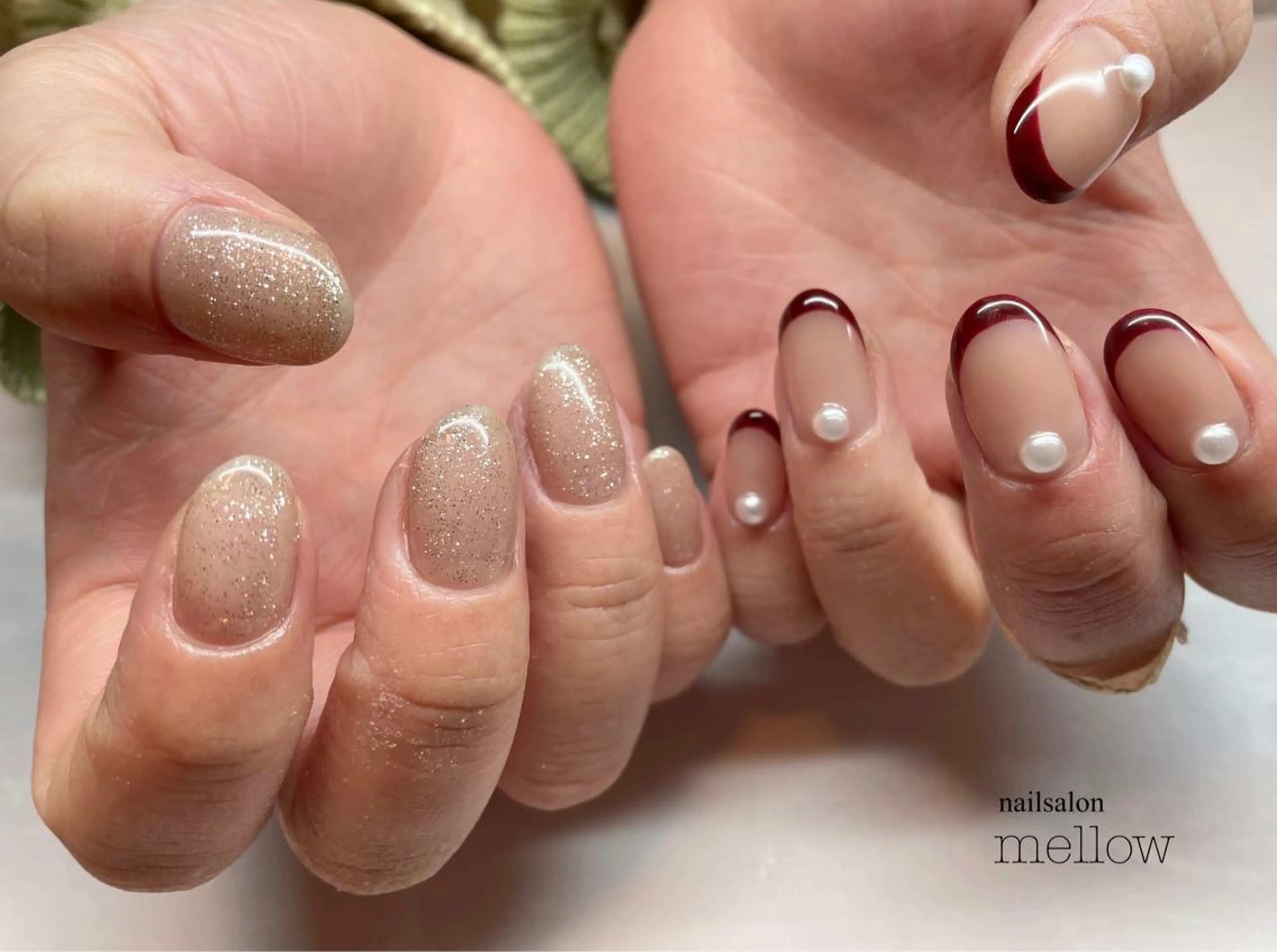 ネイル ボルドー フレンチネイル ラメ(グリッター) 大山 浩美のネイルデザイン